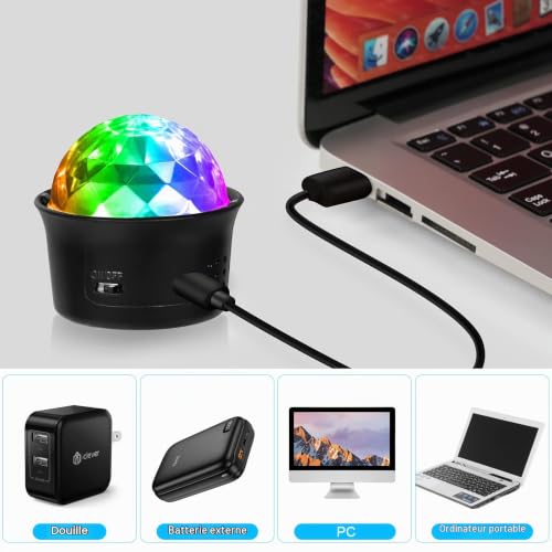 Thumbnail 5 de URAQT Boule Disco 2pcs — Kit mini luminérique USB, mouvée par la voix et effets miroir pour DJ, fête et voiture