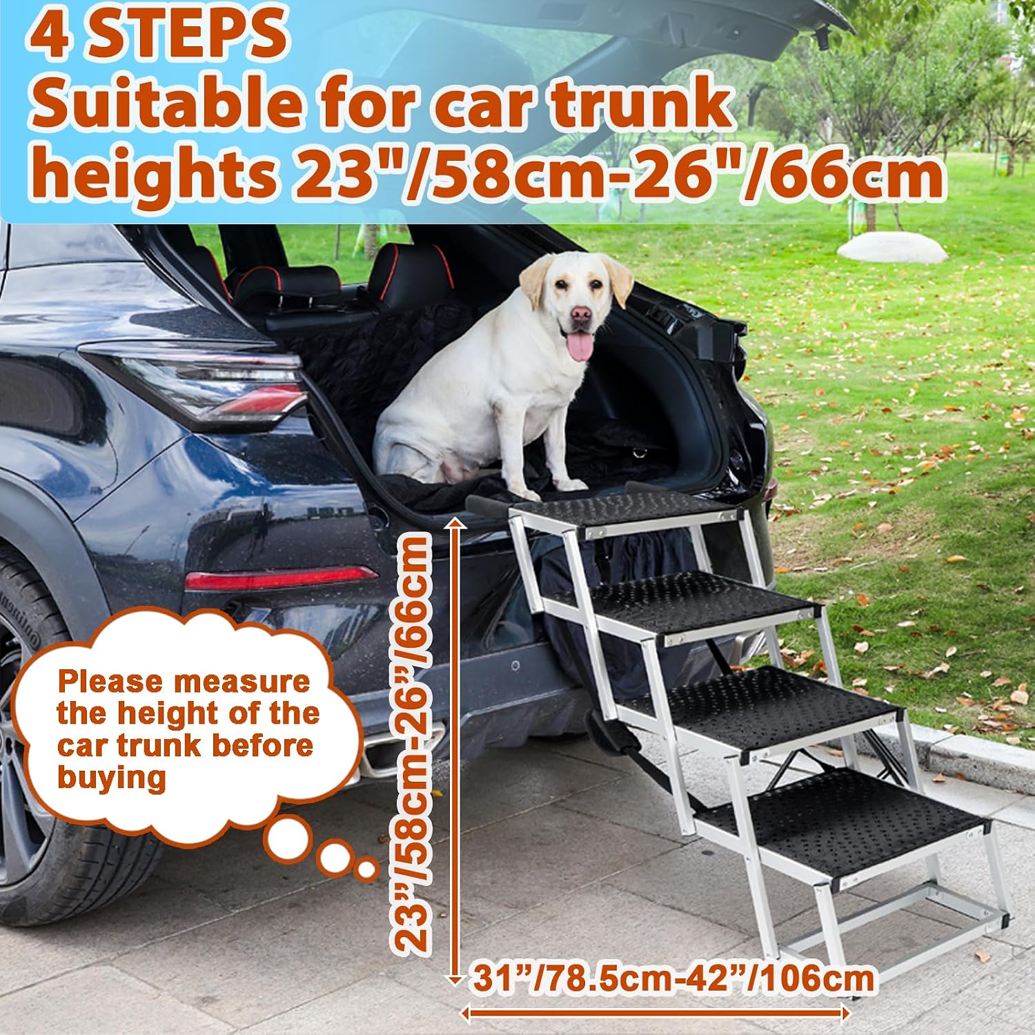 Detalle 2 de Uross Hunderampe Auto 4 Stufen – klappbare Hundetreppe für SUV, Auto und mehr