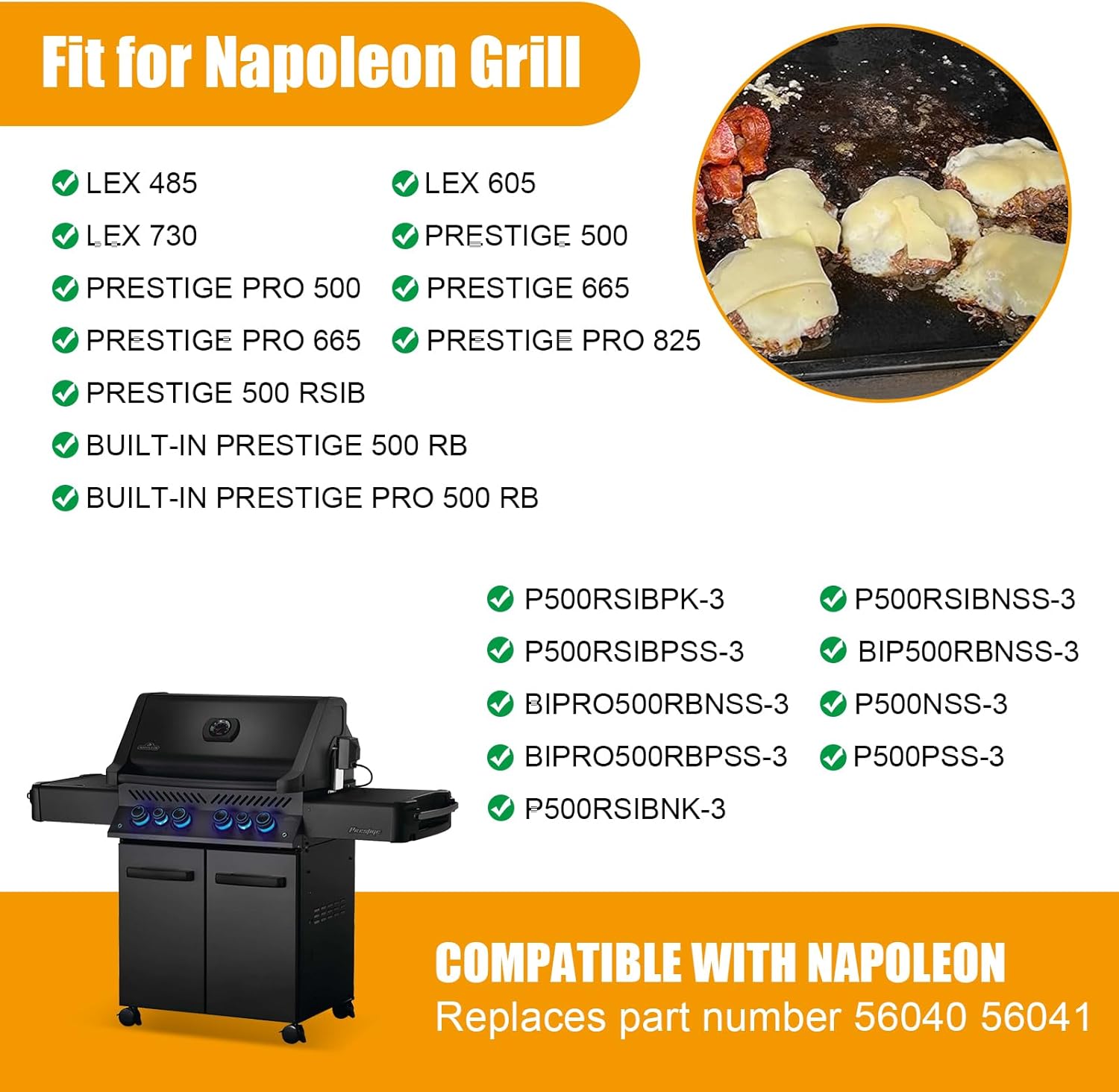 Detalle de Full-Size Griddle Inserts with Handles for Weber Spirit 200/Spirit II 200 Series Grills