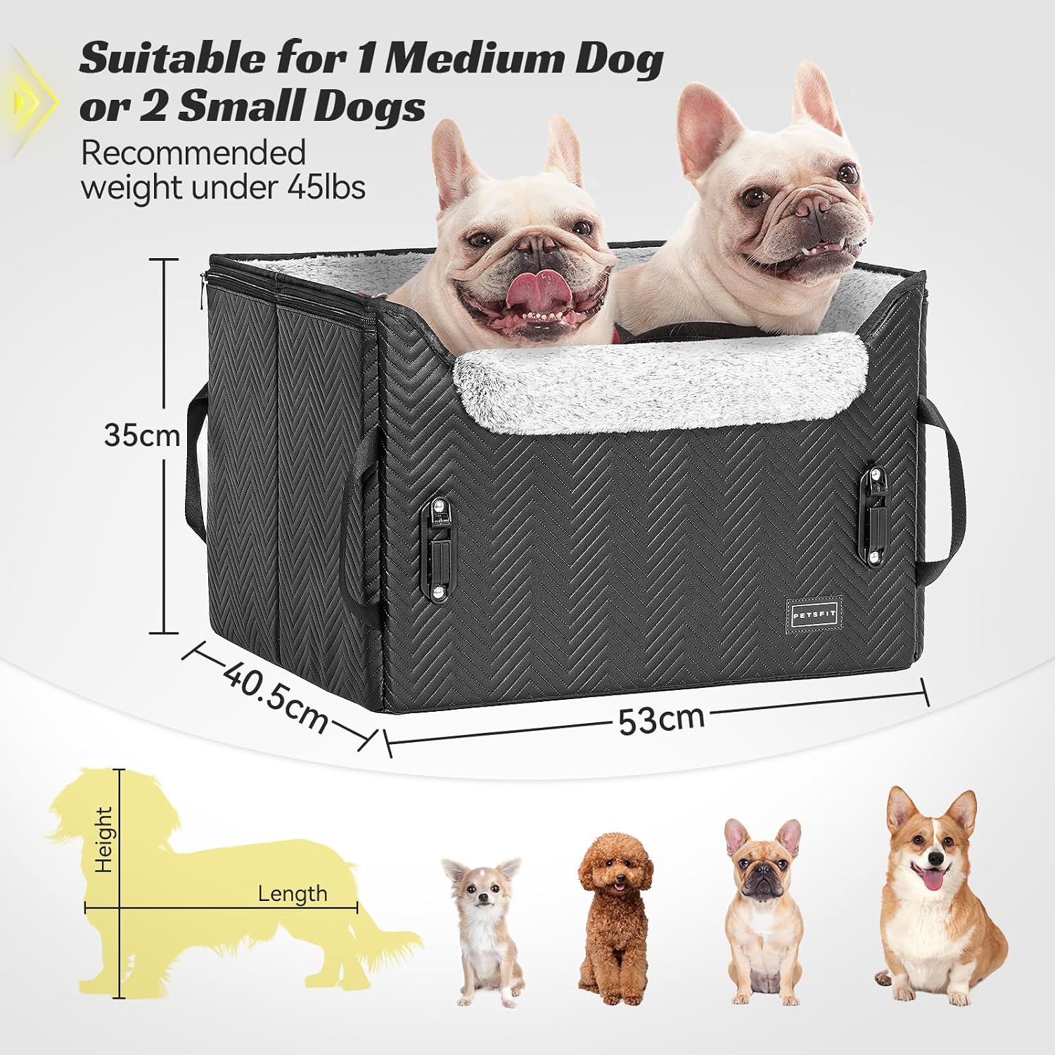 Detalle de Petsfit Hund Autositz für kleine/mittlere Hunde (58 x 42 x 34 cm) – mit 2 Sicherheitsgurten