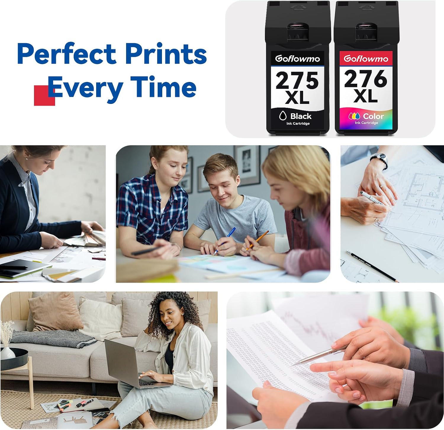 Detalle de GoFlowmo PG-275XL CL-276XL Ink Cartridge Set for Canon PIXMA, Black and Color