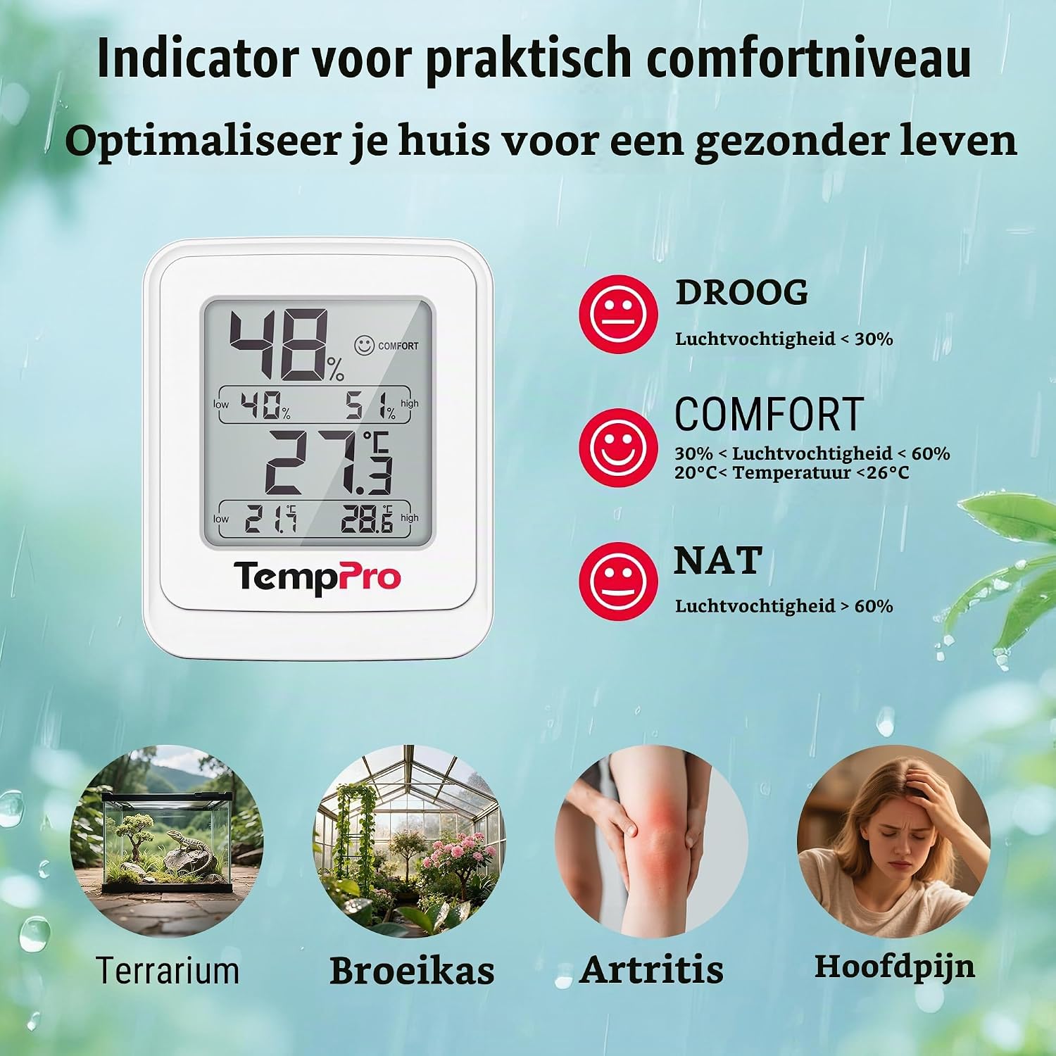 Detalle de TempPro TP150 thermo-hygrometer voor kas en kweektent, IPX5-bestendig
