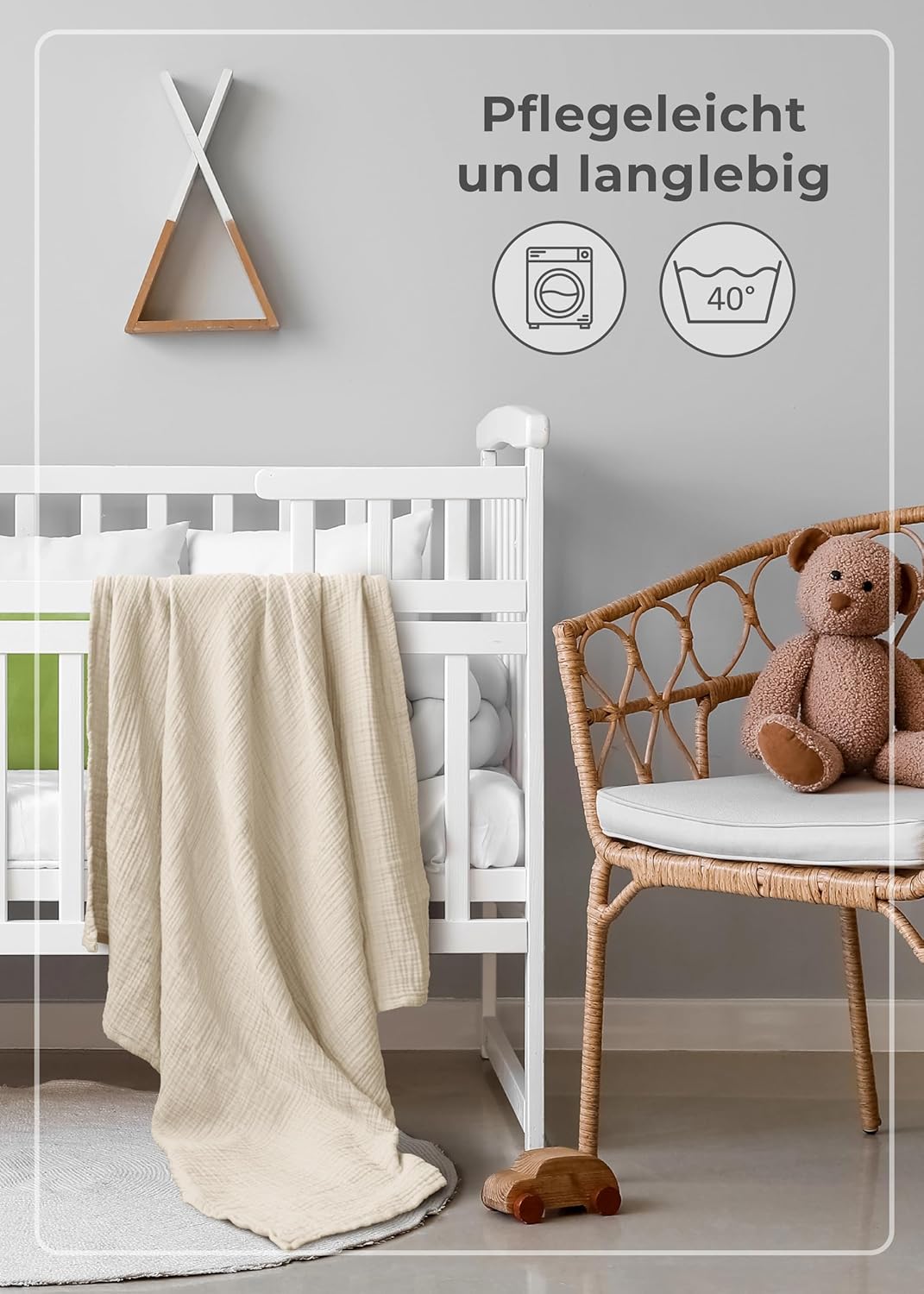Thumbnail 6 de LAYNENBURG Musselin Babydecke 120x120 Creme