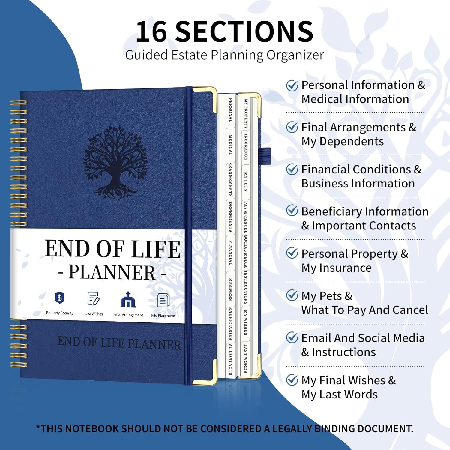 Detalle de Blugool BlDN05 End-of-Life Planner, B5 Spiral Organizer with 16 Tabs