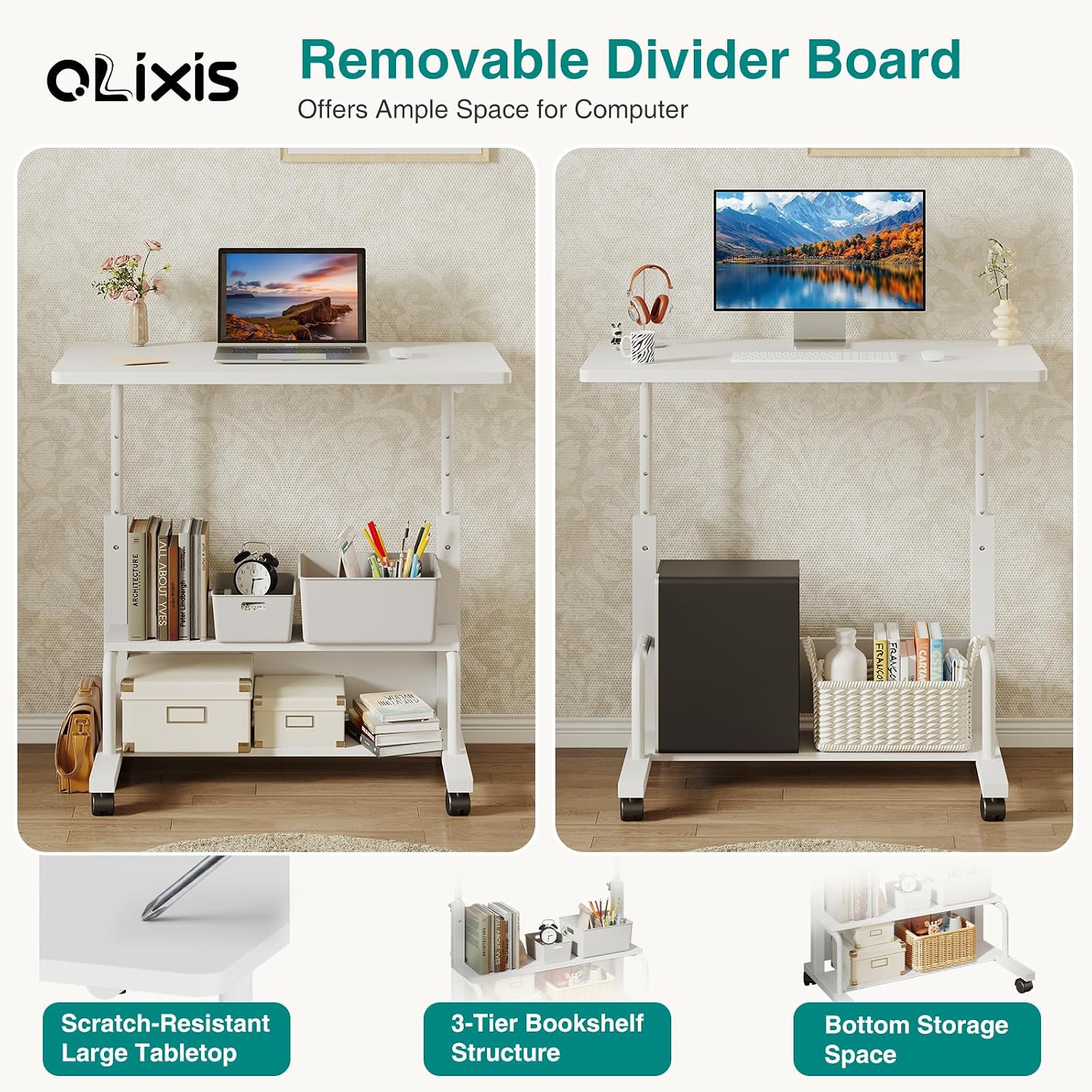 Detalle de OLIXIS Rolling Desk, Two-Tier Storage