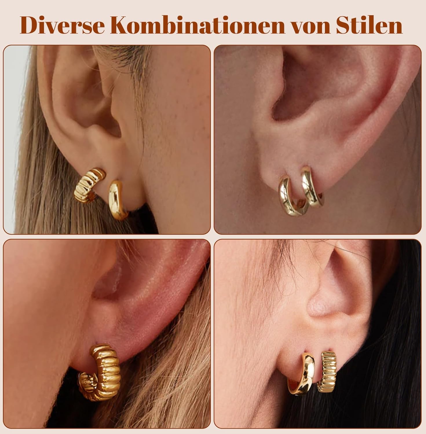 Thumbnail 3 de jagosen 3 Paar Creolen Silber 925 Gold 10 mm