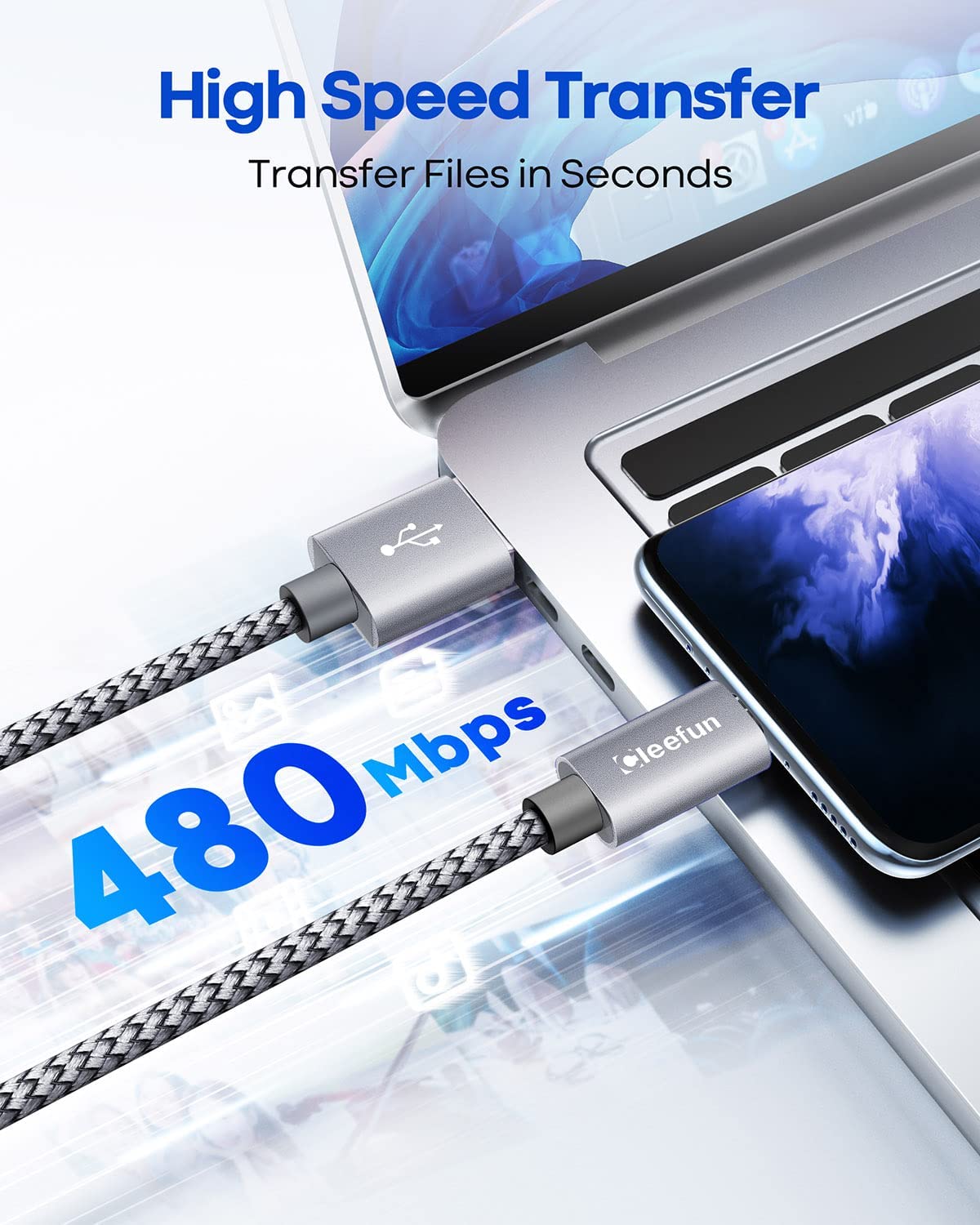 Thumbnail 6 de CLEEFUN Long USB-C to USB-A 3 m fast charging cable