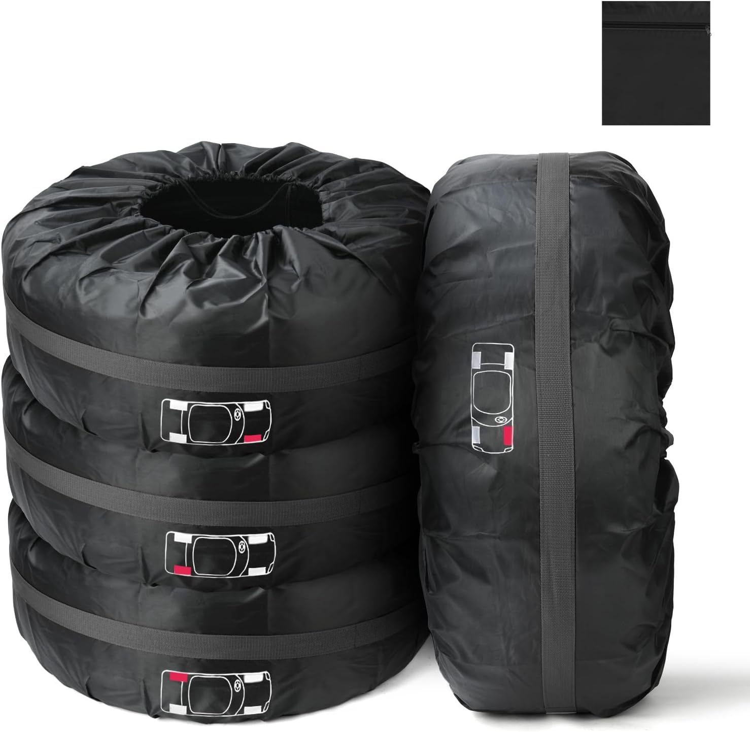 Detalle de Adiwo Car Spare Tyre Covers 4 Pack (19–23 IN tyre bag set) – waterproof wheel protection covers