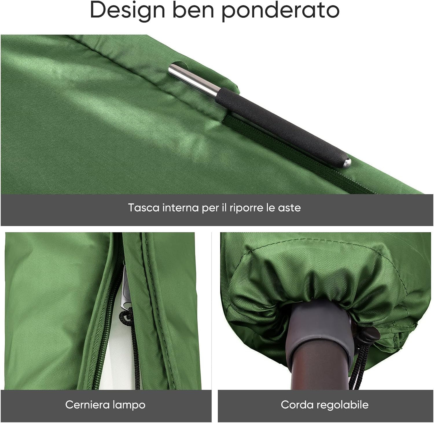 Thumbnail 5 de Sekey custodia per ombrellone con manico, per ombrelloni da giardino Ø 350 cm (190×30/50 cm) in poliestere impermeabile