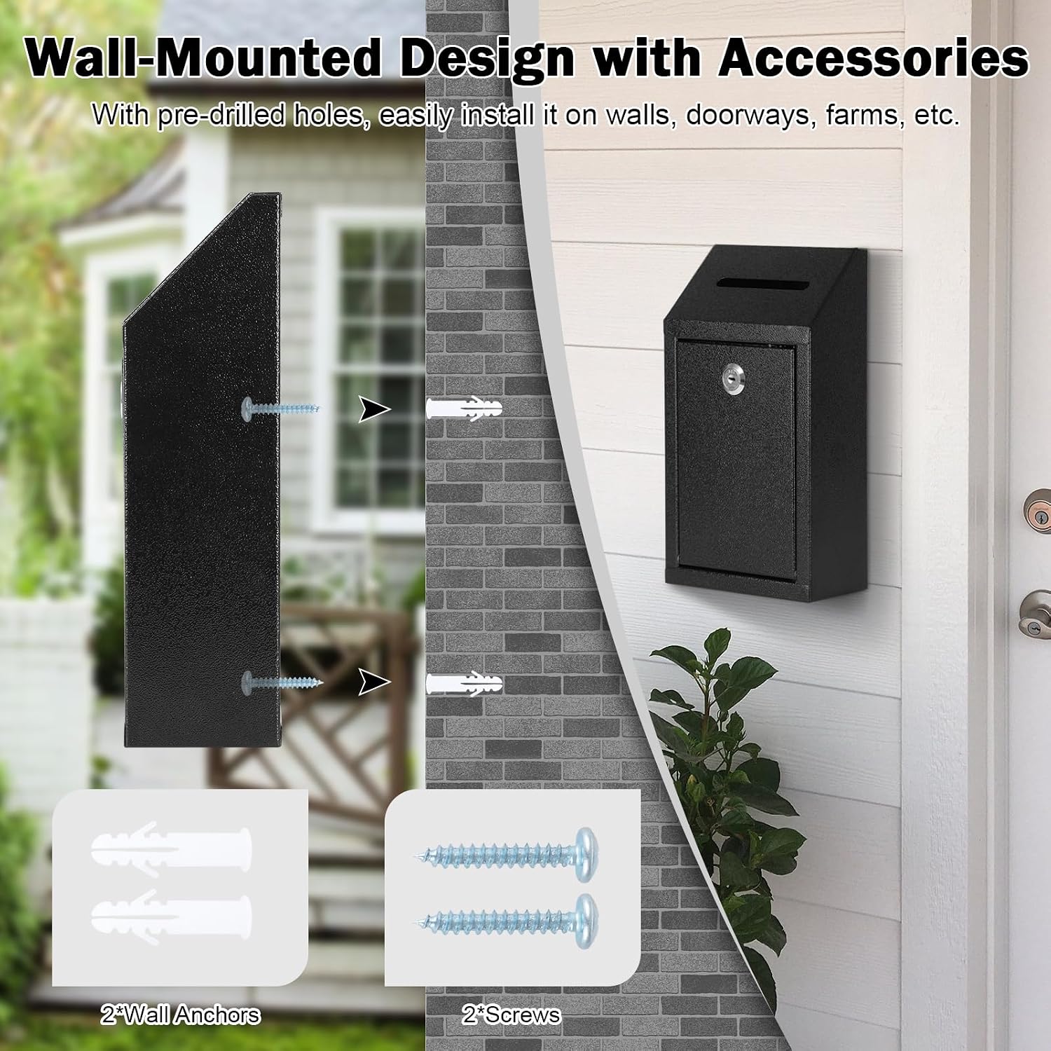 Detalle 2 de KYODOLED P0298 Metal Cash Drop Box with Lock, Slot, Wall Mount, Black