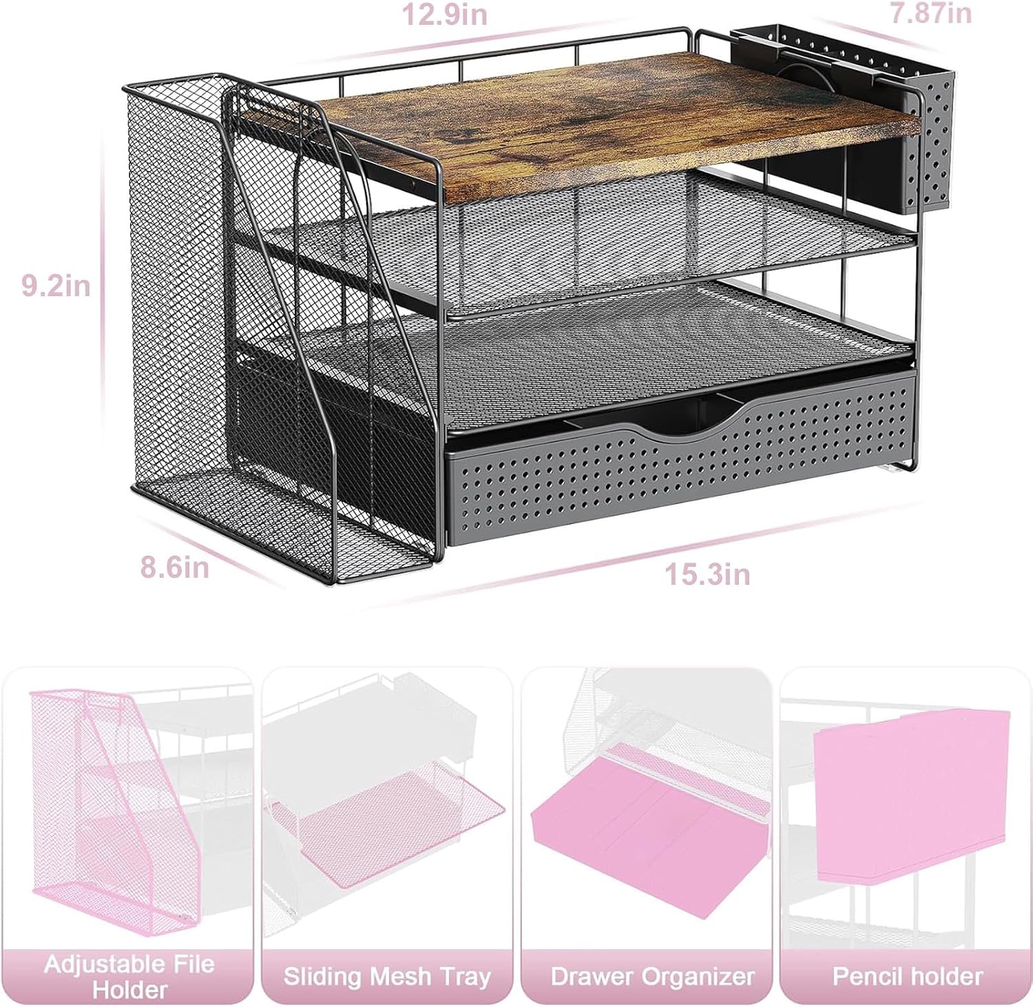 Detalle de Wood Desk Organizer, 4-Tier