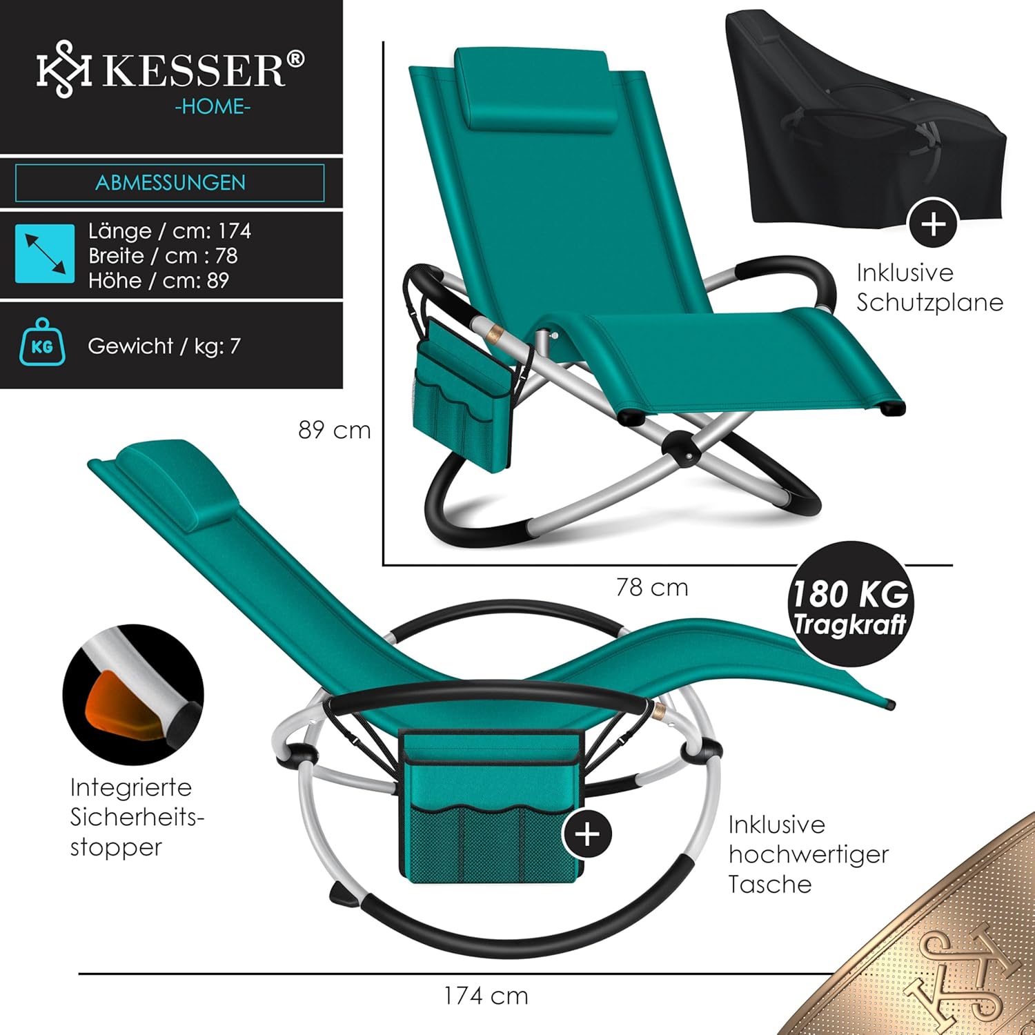 Thumbnail 6 de KESSER Relaxliege Liegestuhl – ergonomische Gartenliege mit verstellbarem Neigungsmechanismus