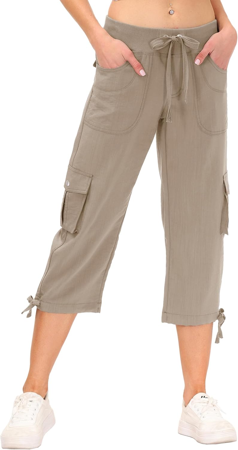 Thumbnail 1 de MoFiz Women's Relaxed-Fit Capri Pants: 3/4 Length Cargo Trousers for Everyday Comfort