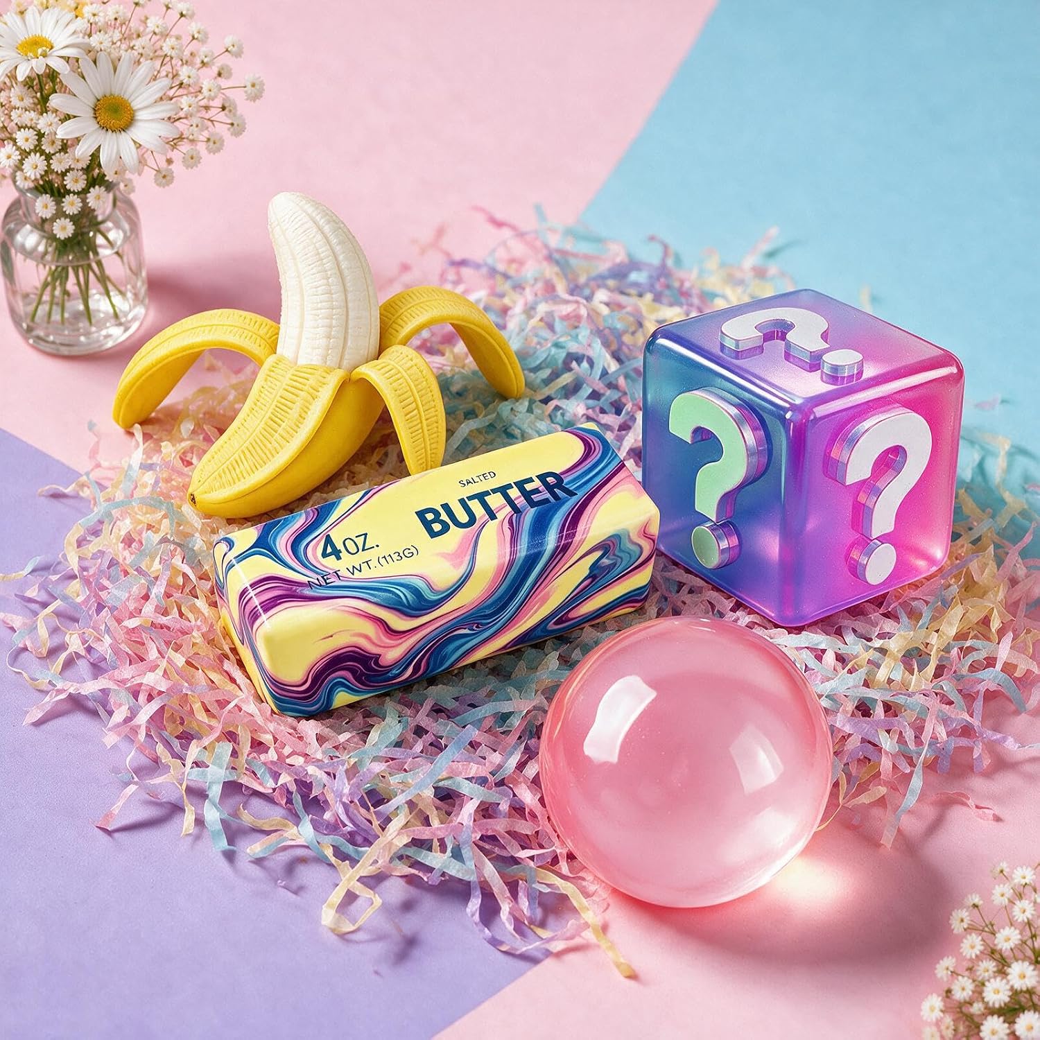 Detalle 1 de XXOUQL 4-Piece Squishy Pack, Butter and Banana TPR Squeeze Toys