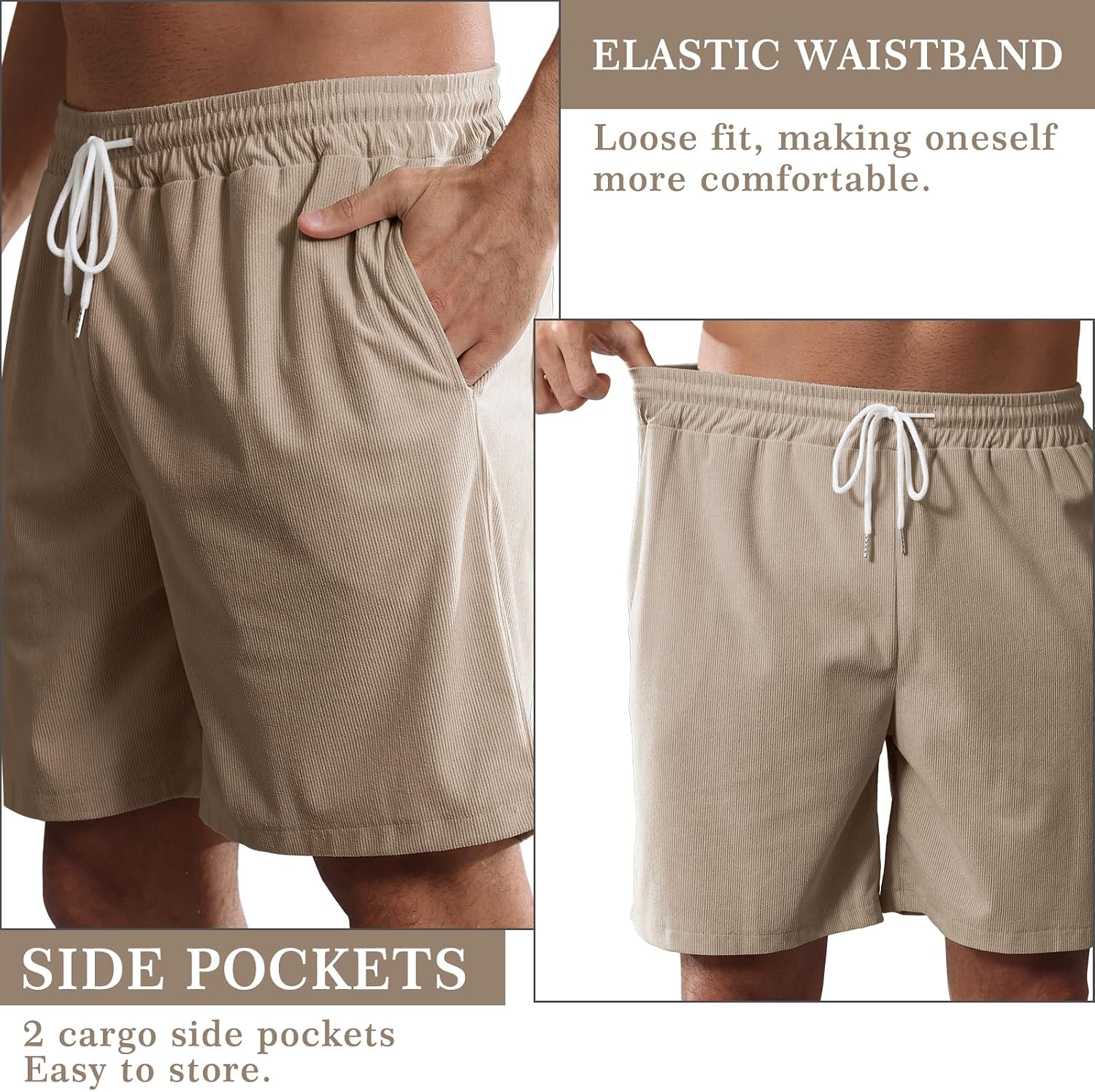 Detalle de Vorvowry Mens summer shorts, linen cotton blend