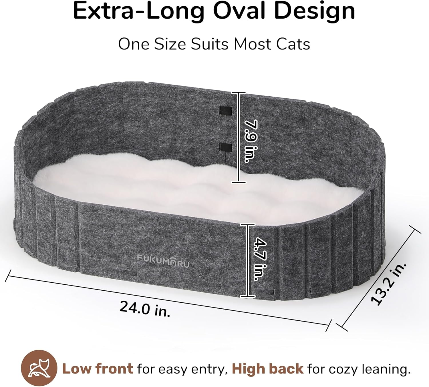 Thumbnail 3 de FUKUMARU 24 inch Cat Couch Bed (Oval Felt House Sofa) – Grey