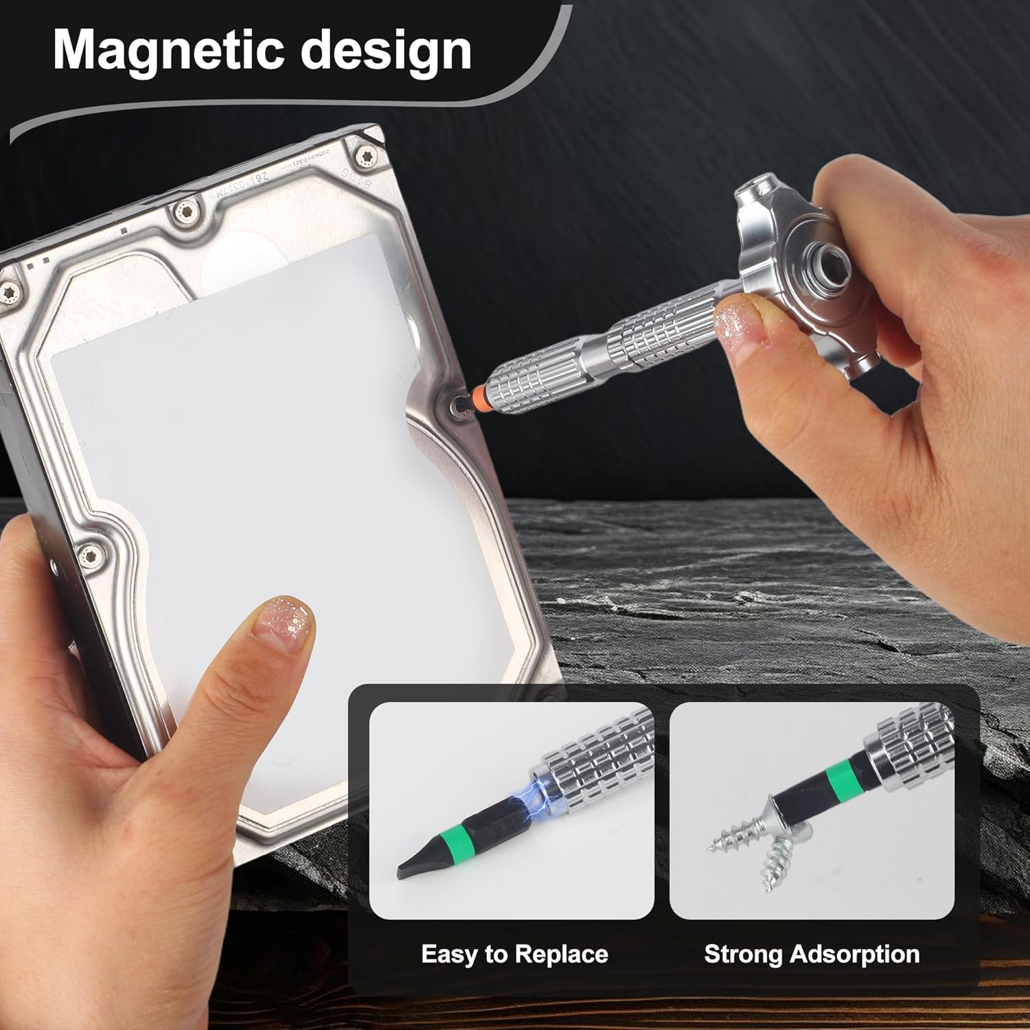 Detalle 2 de Nuangoo set di cacciaviti a cricchetto 40 in 1 con punte S2 magnetiche e impugnatura staccabile