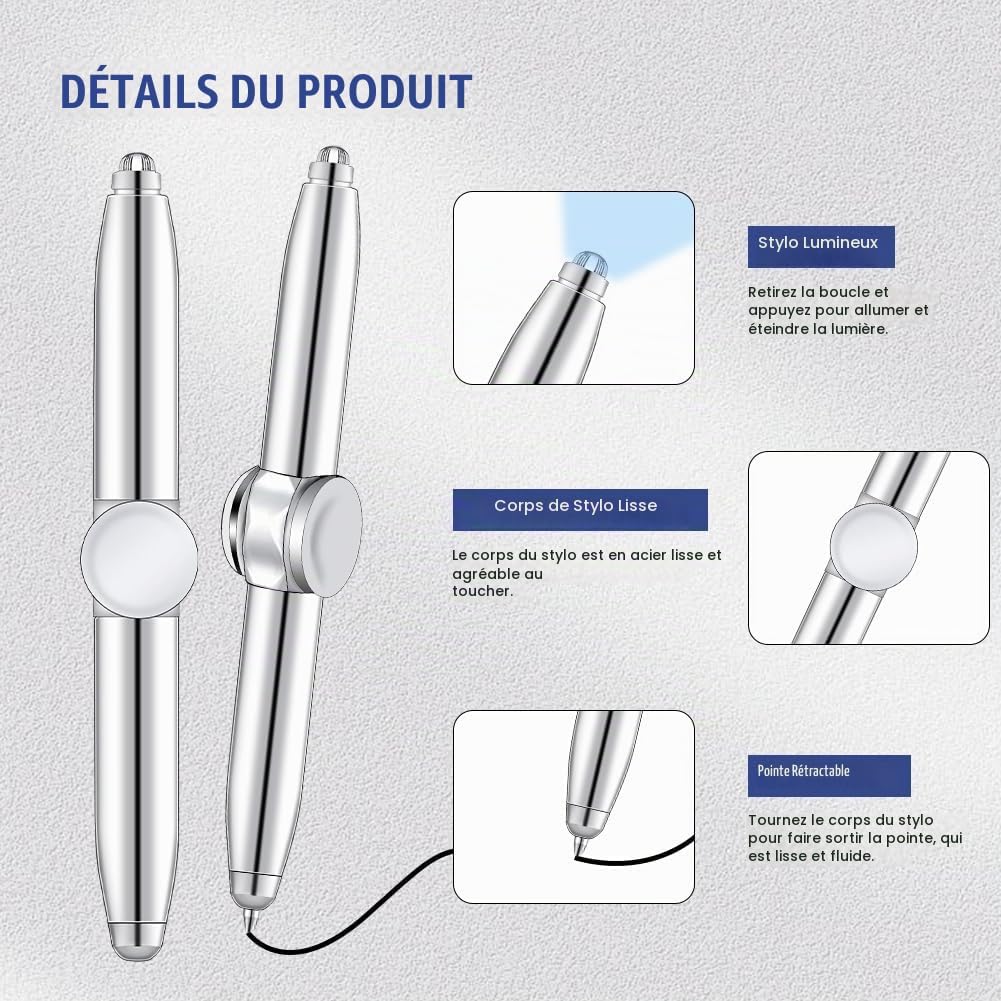 Detalle de AUAUY spinnerpen met ledlicht, metalen fidgetpen, grijs, set van 2
