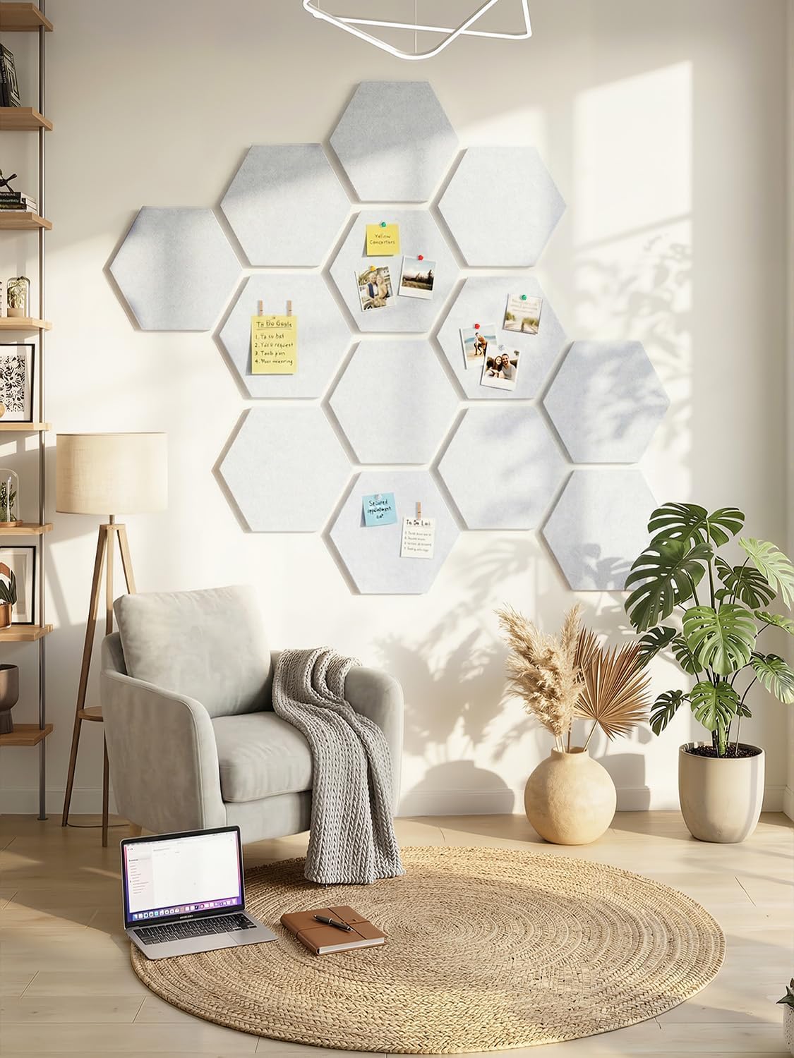 Detalle de Uoisaiko 30cm Large Felt Hexagon Bulletin Board Set (Pack of 8) with 30 Push Pins