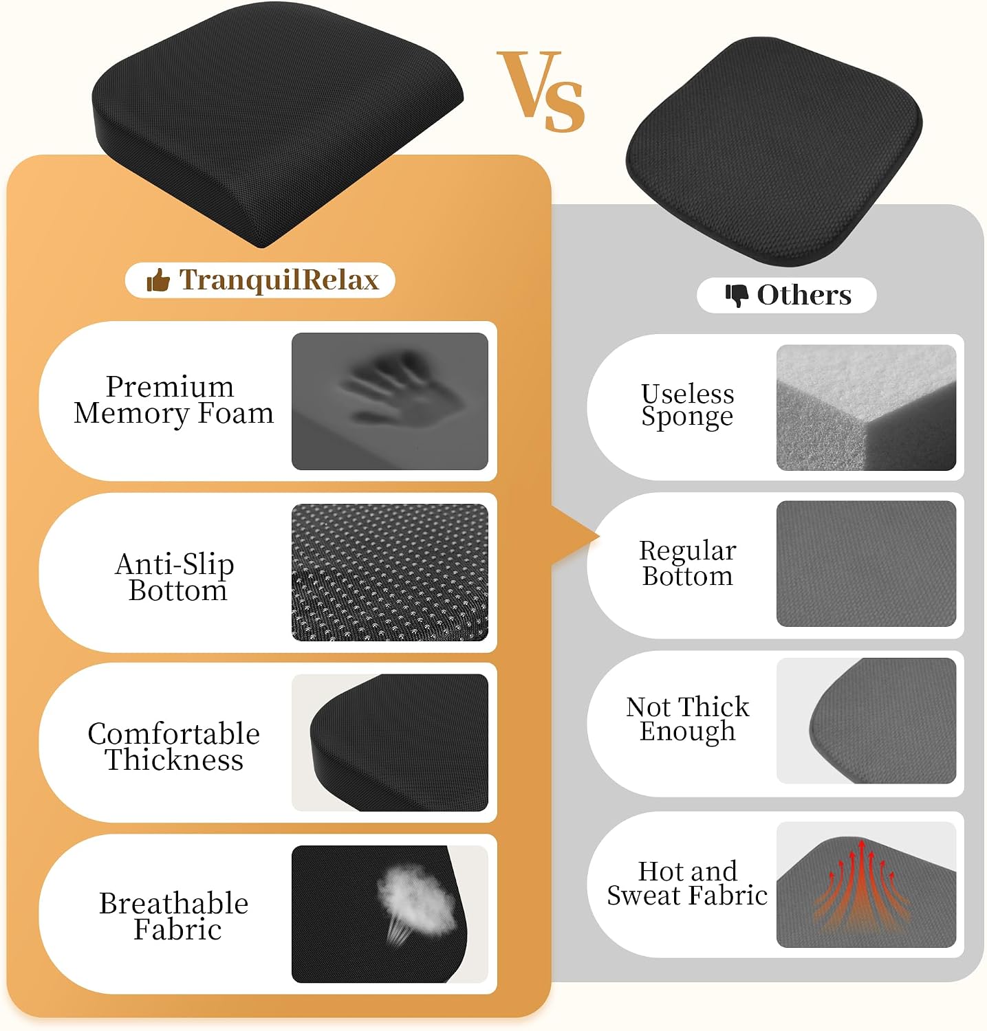Thumbnail 5 de TranquilRelax MPN-TR0001-0BL Memory Foam Seat Cushion, 3-Inch Lift, Large