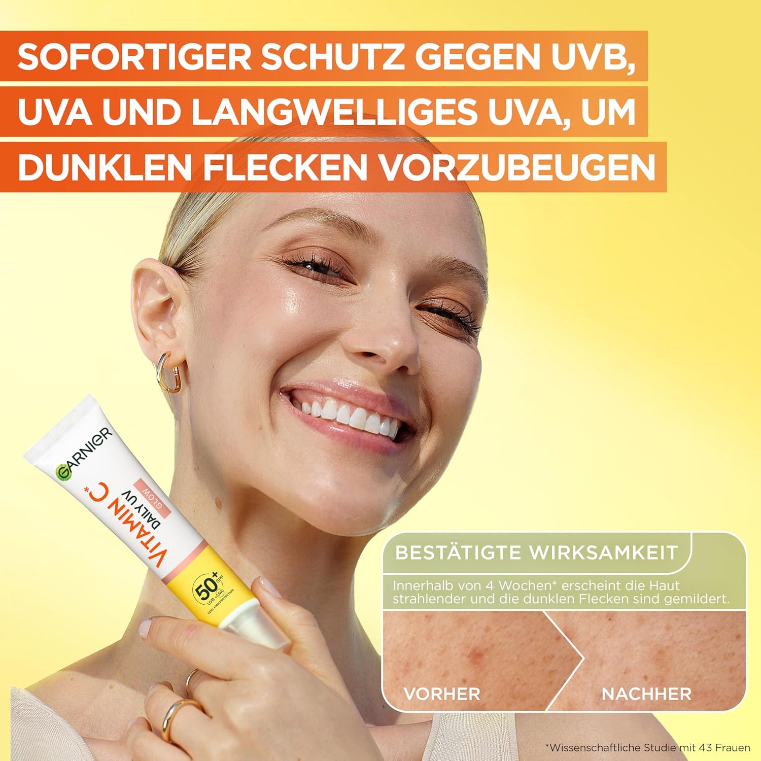 Detalle de Garnier Vitamin C Tägliches Sonnenfluid SPF 50+ – getöntes UV-Schutzfluid mit Glow, 40 ml