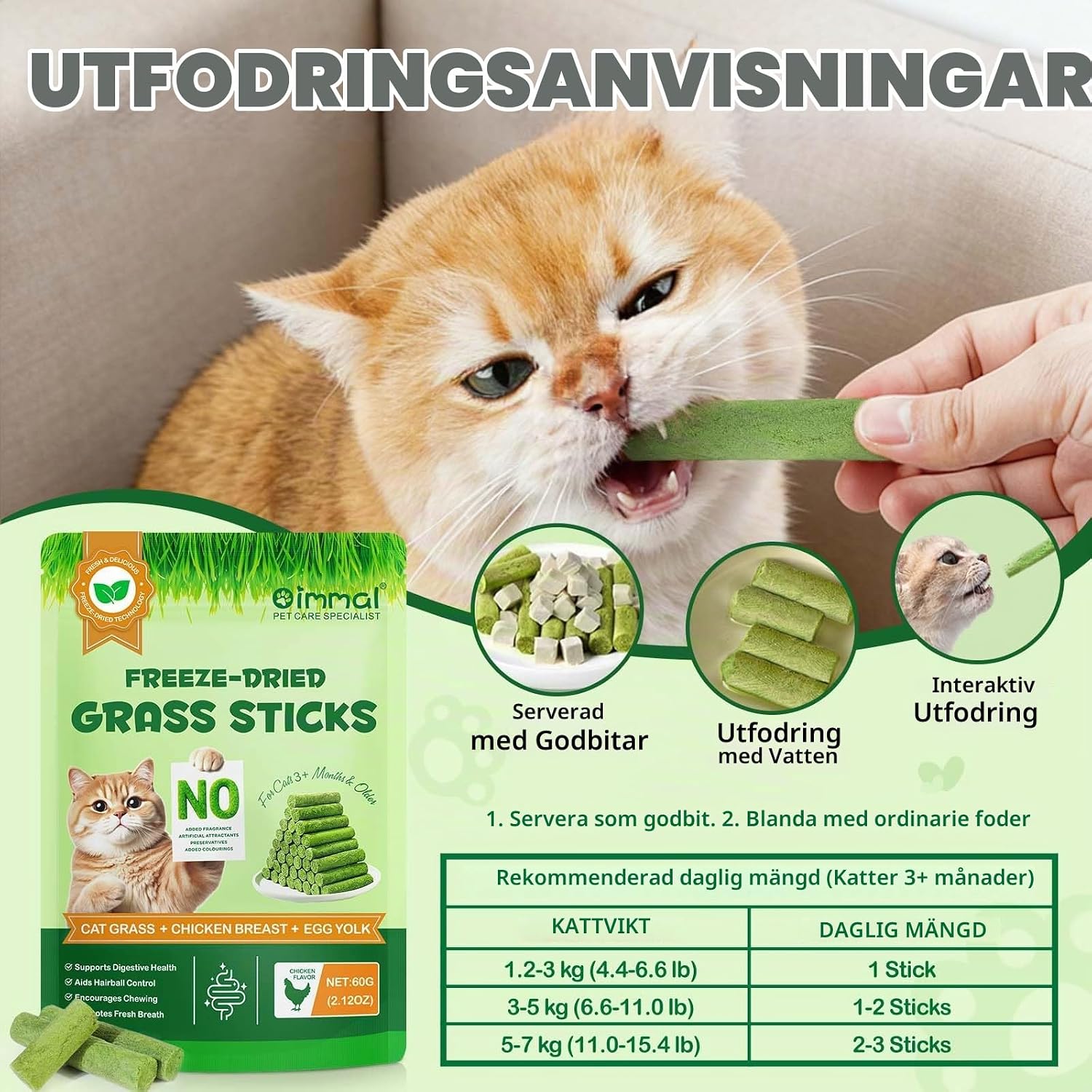 Detalle de YijiaXingzhou frystorkade kattgräspinnar, 60 g med kyckling och äggula