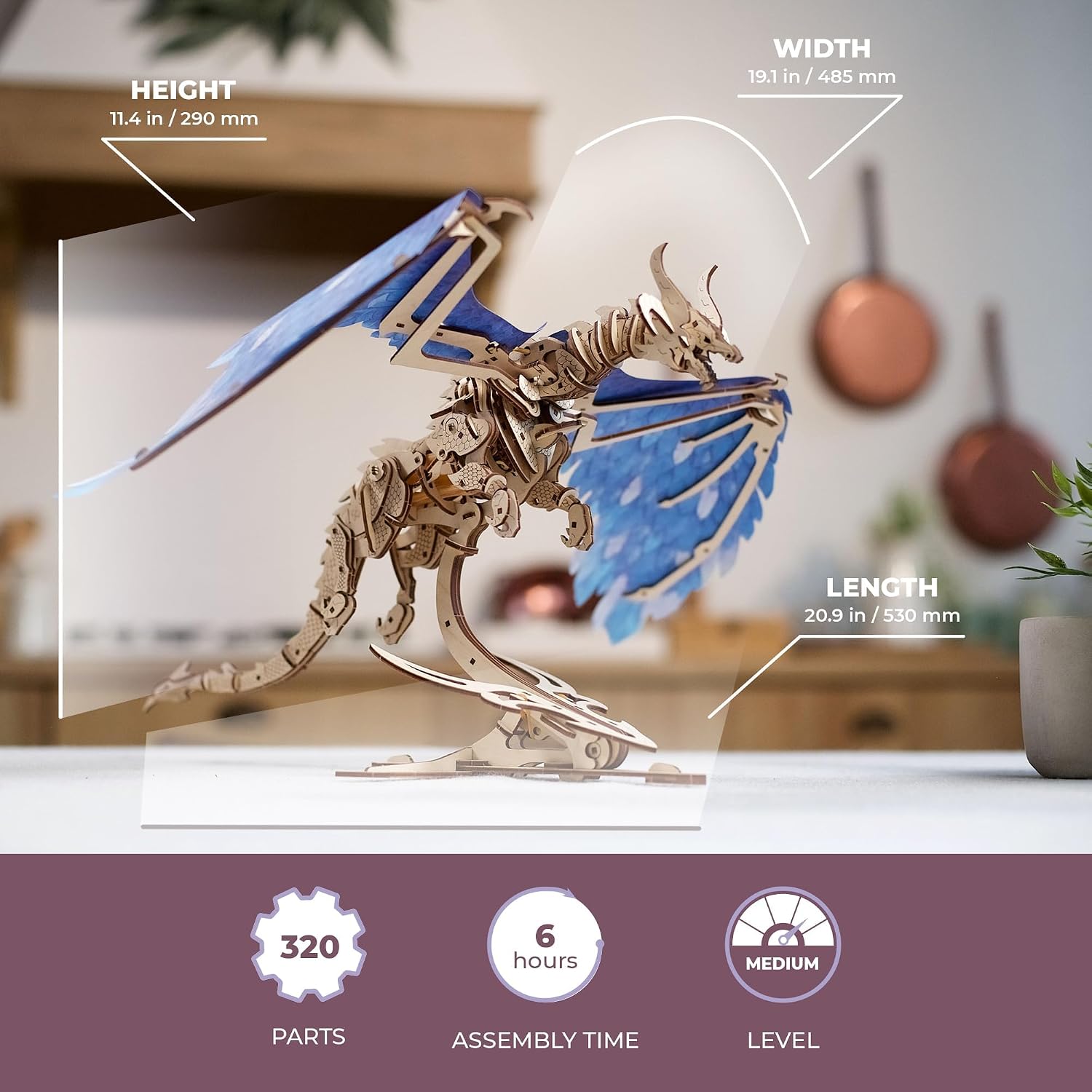 Detalle de UGEARS Windstorm Dragon 3D Mechanical Wooden Puzzle Kit for Adults