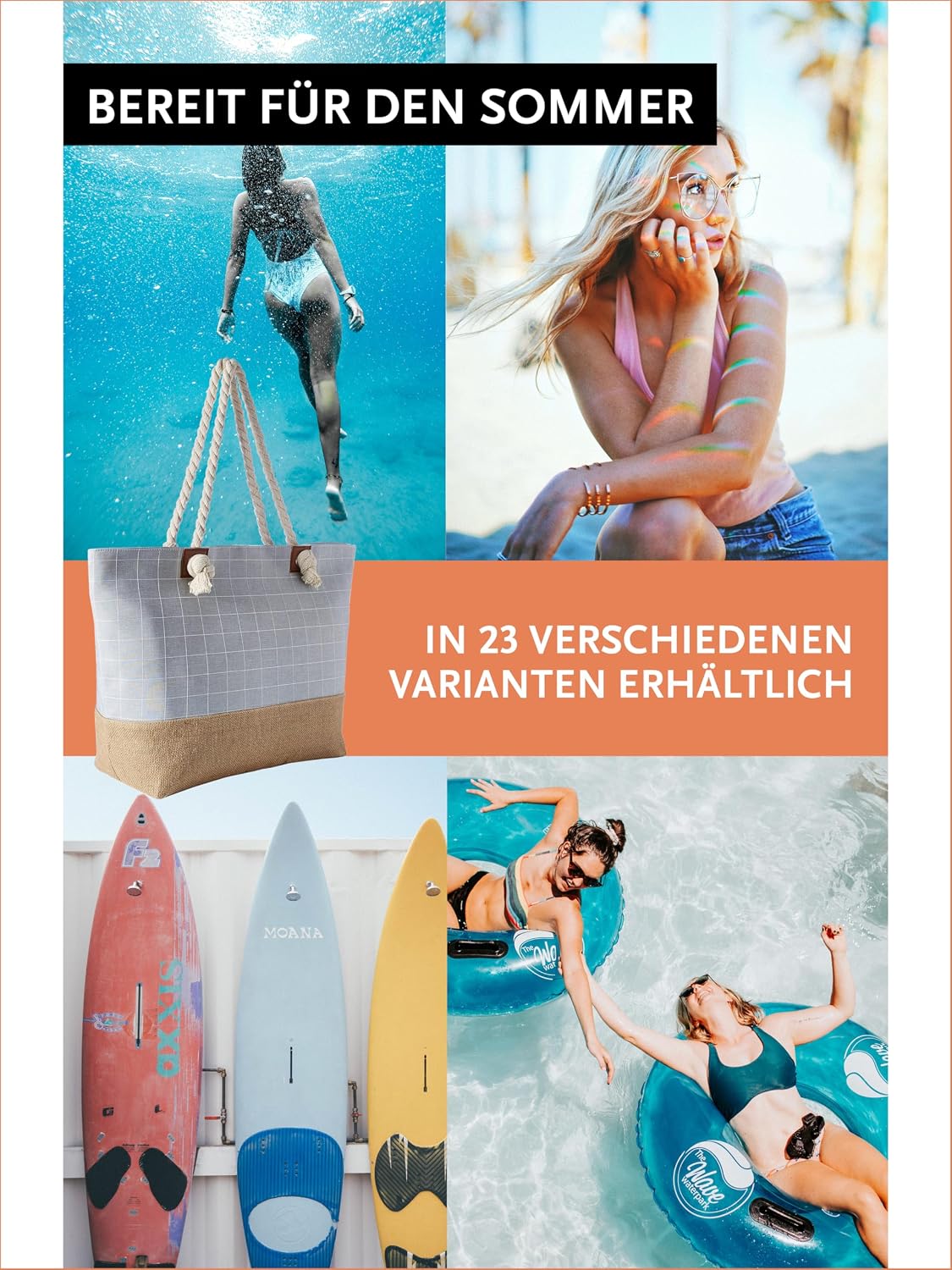 Thumbnail 4 de DonDon XXL Strandtasche mit Reißverschluss – Großer Einkauf- und Strandbegleiter in Kariert Grau