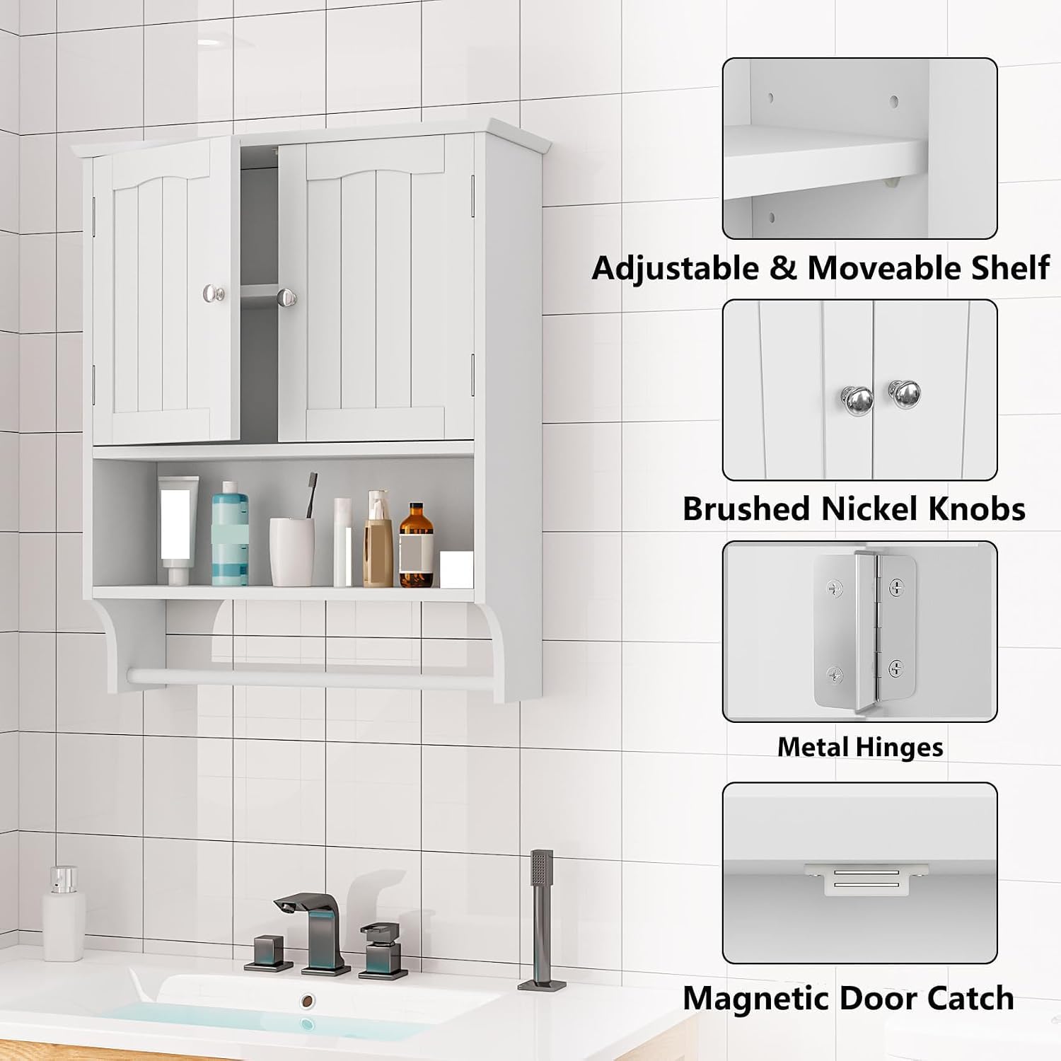 Thumbnail 5 de Mino Kesper Bathroom Wall Cabinet: Over-Toilet Storage with 2 Doors and Open Shelf