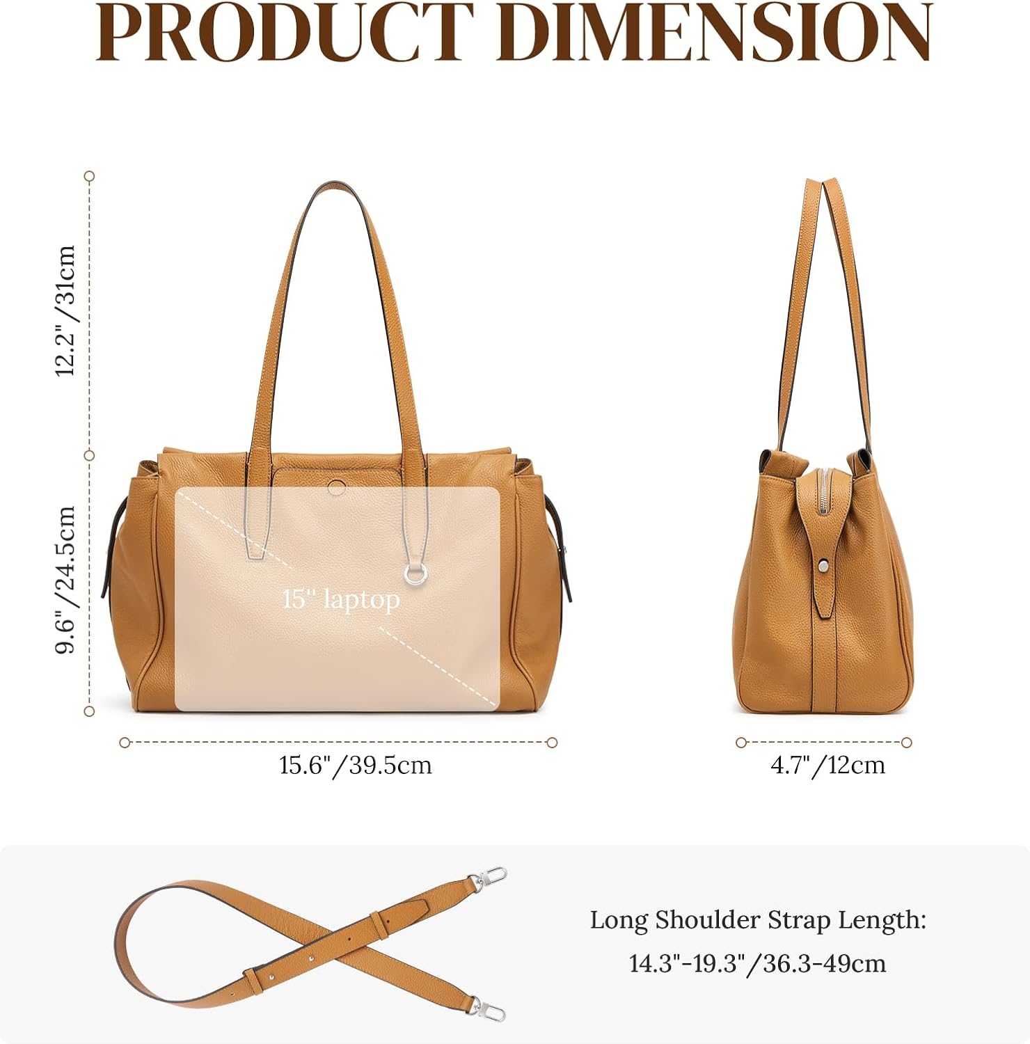 Detalle de S-ZONE Genuine Leather Tote: Large Crossbody & Work Bag in Soft Pebbled Leather