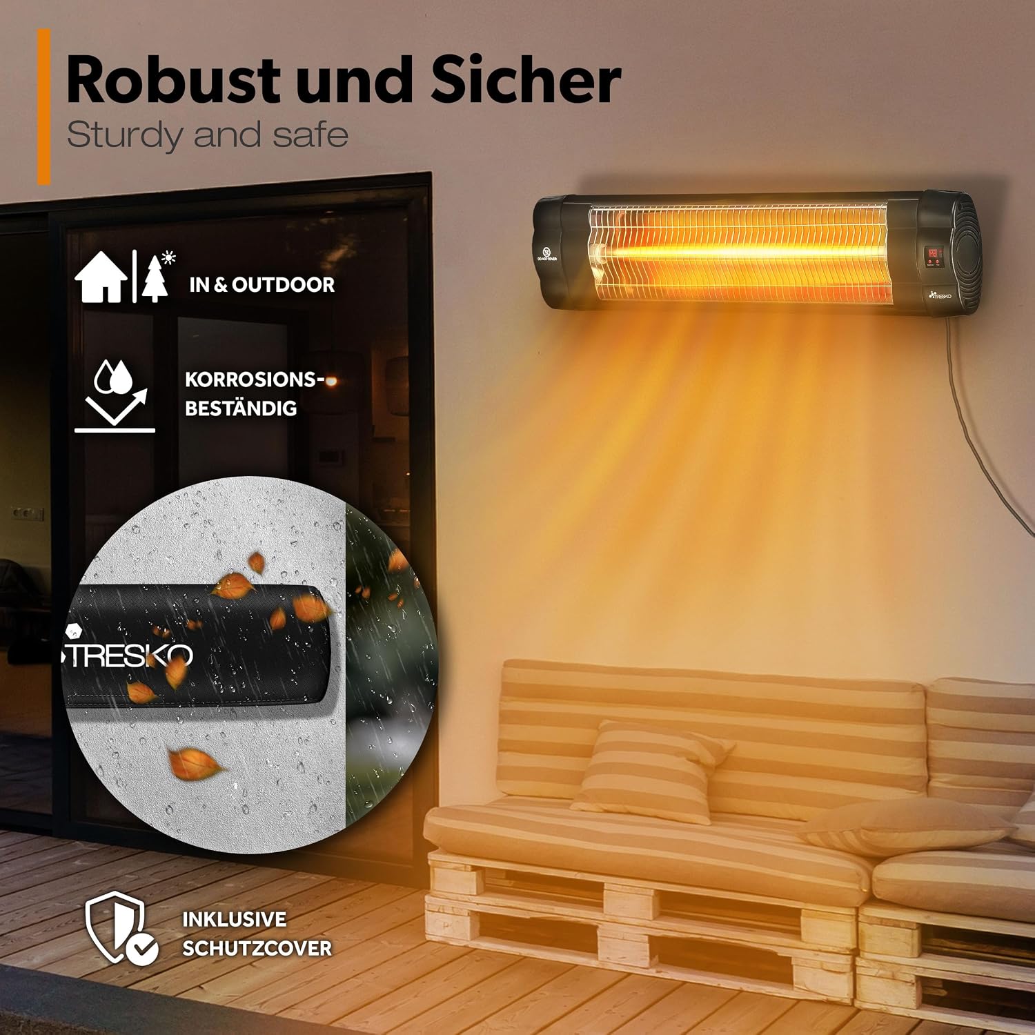 Detalle de TRESKO Infrarot Heizstrahler 2500W für Terrasse
