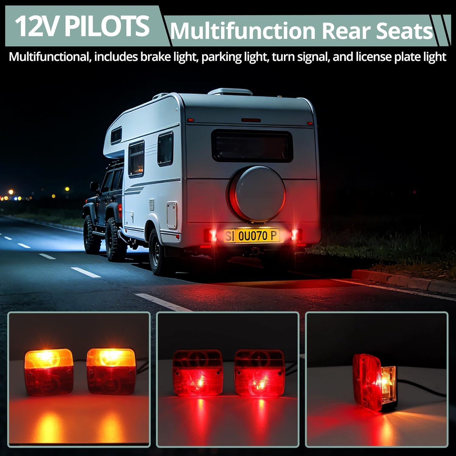 Thumbnail 5 de COLFULINE 2Pcs 12V Magnetic Trailer Tail Lights with 10m Cable and 7-Pin Plug