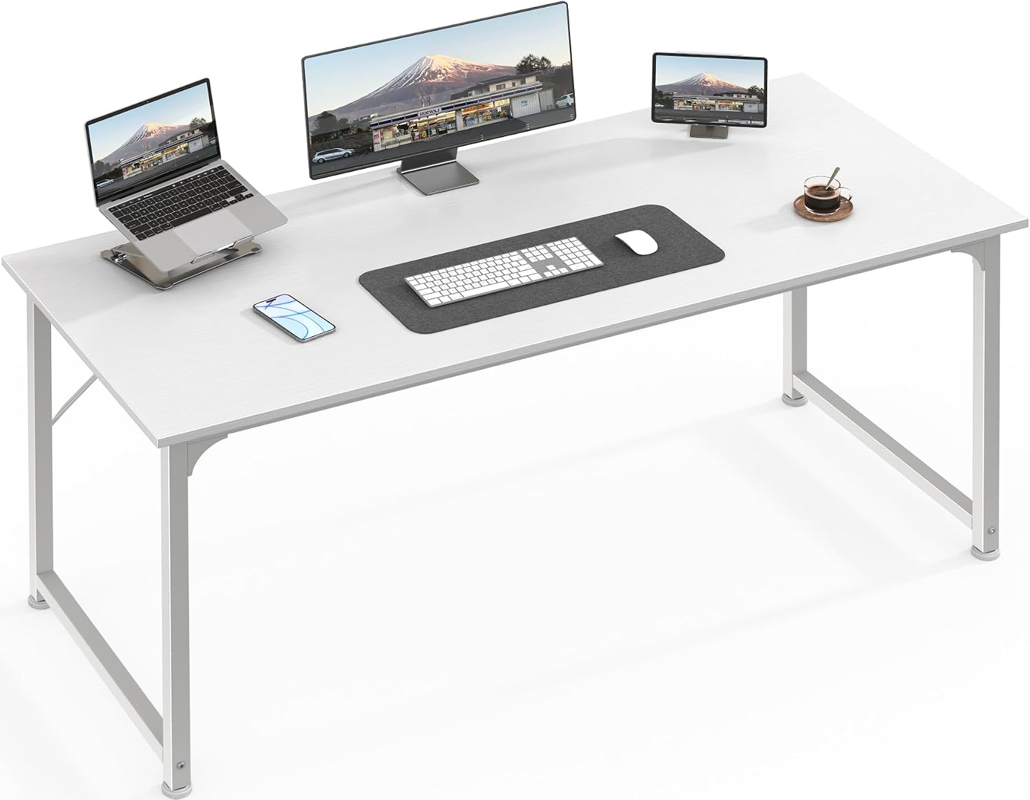Detalle de Huuger 48-Inch Computer Desk, White, Metal Frame, Reinforced Support