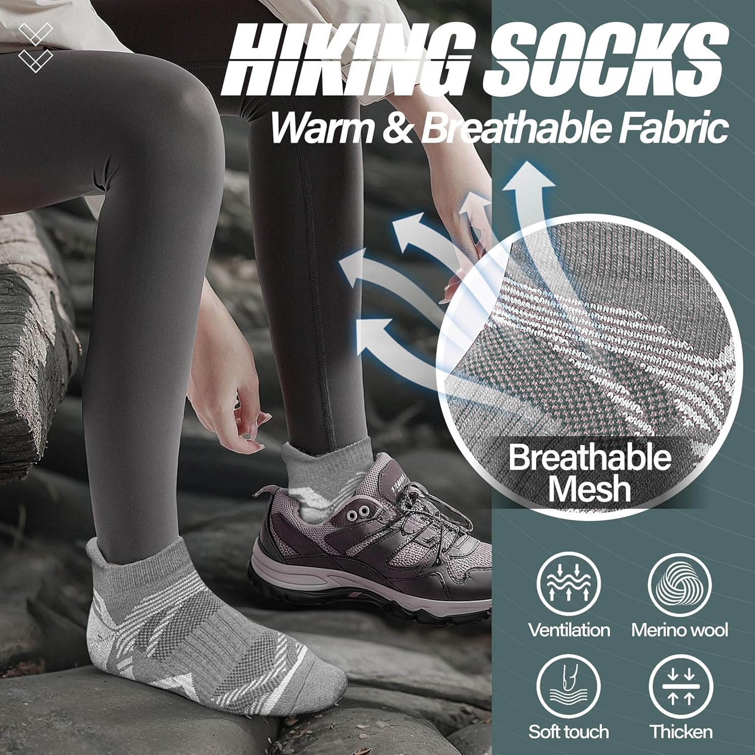 Thumbnail 6 de ANTSANG Merino Wool Ankle Hiking Socks, 6 Pairs