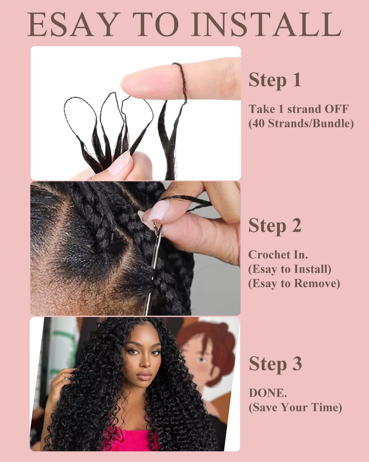 Thumbnail 3 de Human Crochet Hair for Black Women — 18-Inch Feather Burmese Curly Crochet Hair, 55g per Pack (40 Strands)