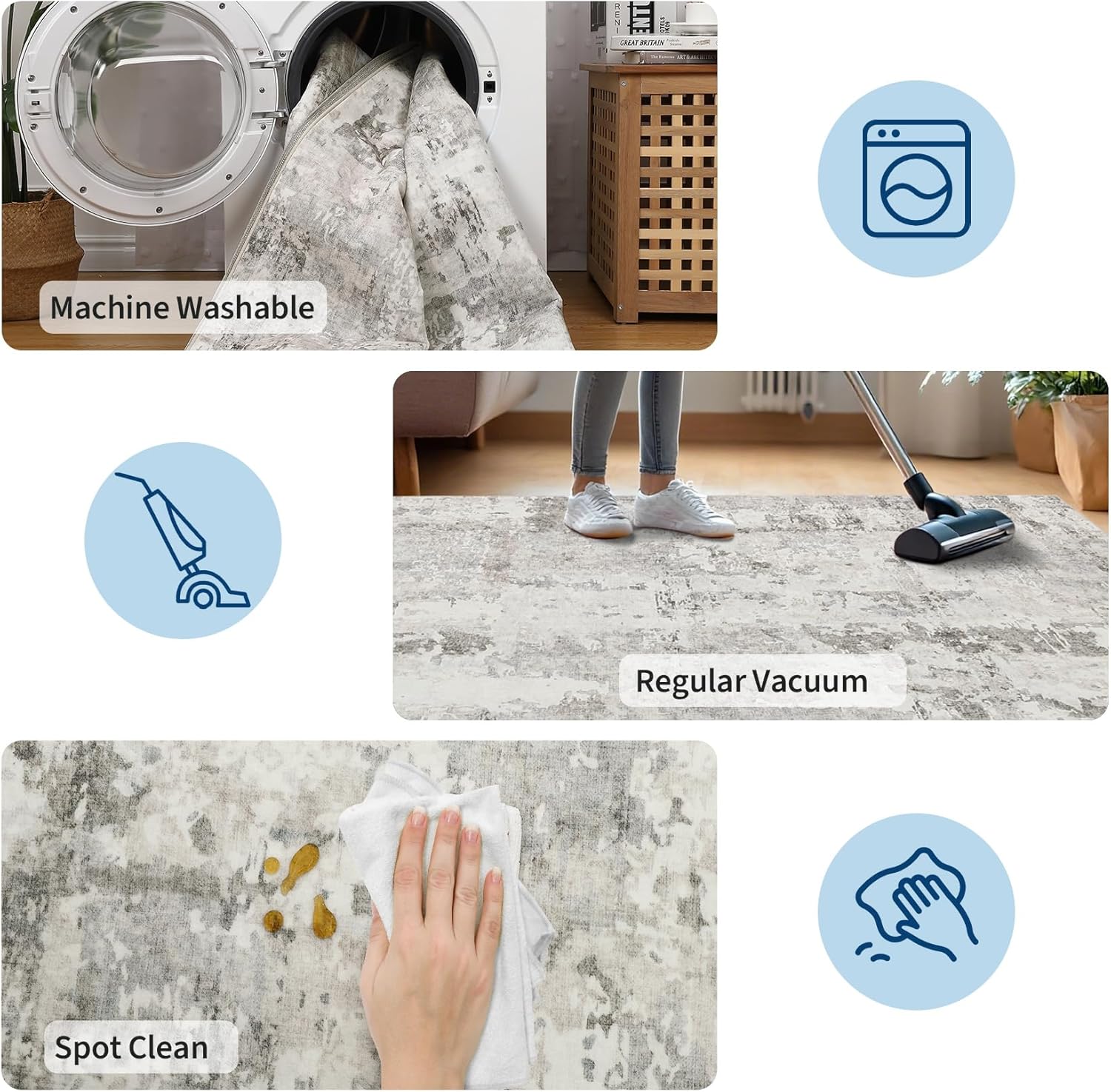 Thumbnail 5 de GarveeHome 10x14 Large Area Rug – Neutral Abstract Washable, Non-Slip Backing for Living Room and Beyond