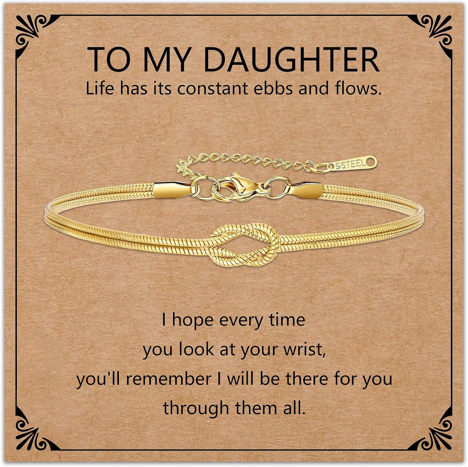 Detalle de HEYEJET Liebesknoten-Armband aus Edelstahl (Silber/Gold) mit Schlangenkette – Geschenkidee für Paare, Frau & Mädchen