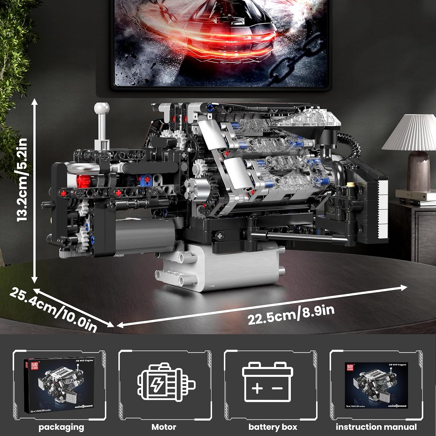 Thumbnail 1 de Mould King 10230 Technik Motor – Modellbausatz mit 871 Teilen, transparenten Zylinderköpfen und elektrischem Antrieb