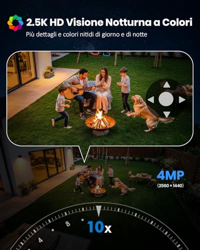 Detalle 2 de MROWLY Telecamera Wi-Fi Esterno 2 in 1 con Pannello Solare: 4MP/2.5K, Copertura 360°, Visione Notturna a Colori e Rilevamento PIR
