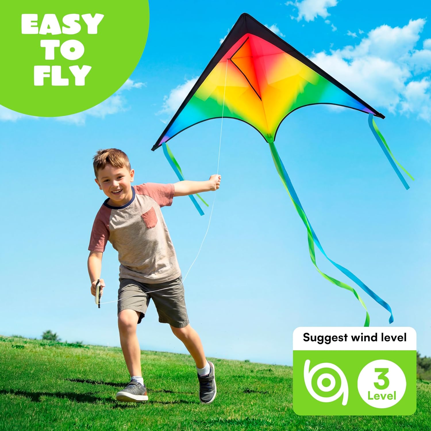 Thumbnail 2 de JOYIN 3-Pack Large Delta Kite Gradient Rainbow (Easy Flyer) for Kids & Adults