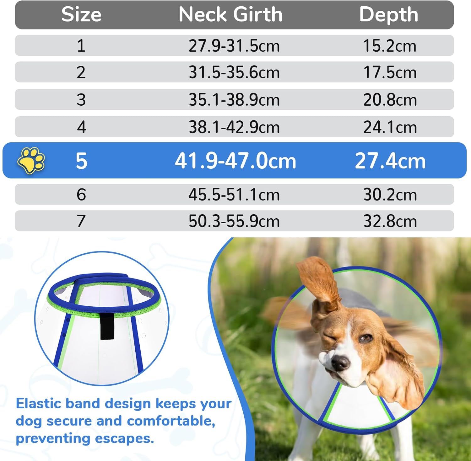 Detalle de Collerette Chien Transparente Bleu - Taille 5, Postopératoire et Respirante