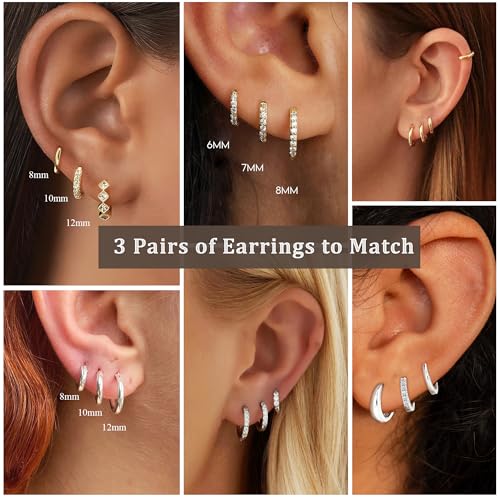 Thumbnail 2 de AVOTTO 3 Pairs Silver Earrings for Women – Hypoallergenic Sterling Silver Small Huggie Hoops