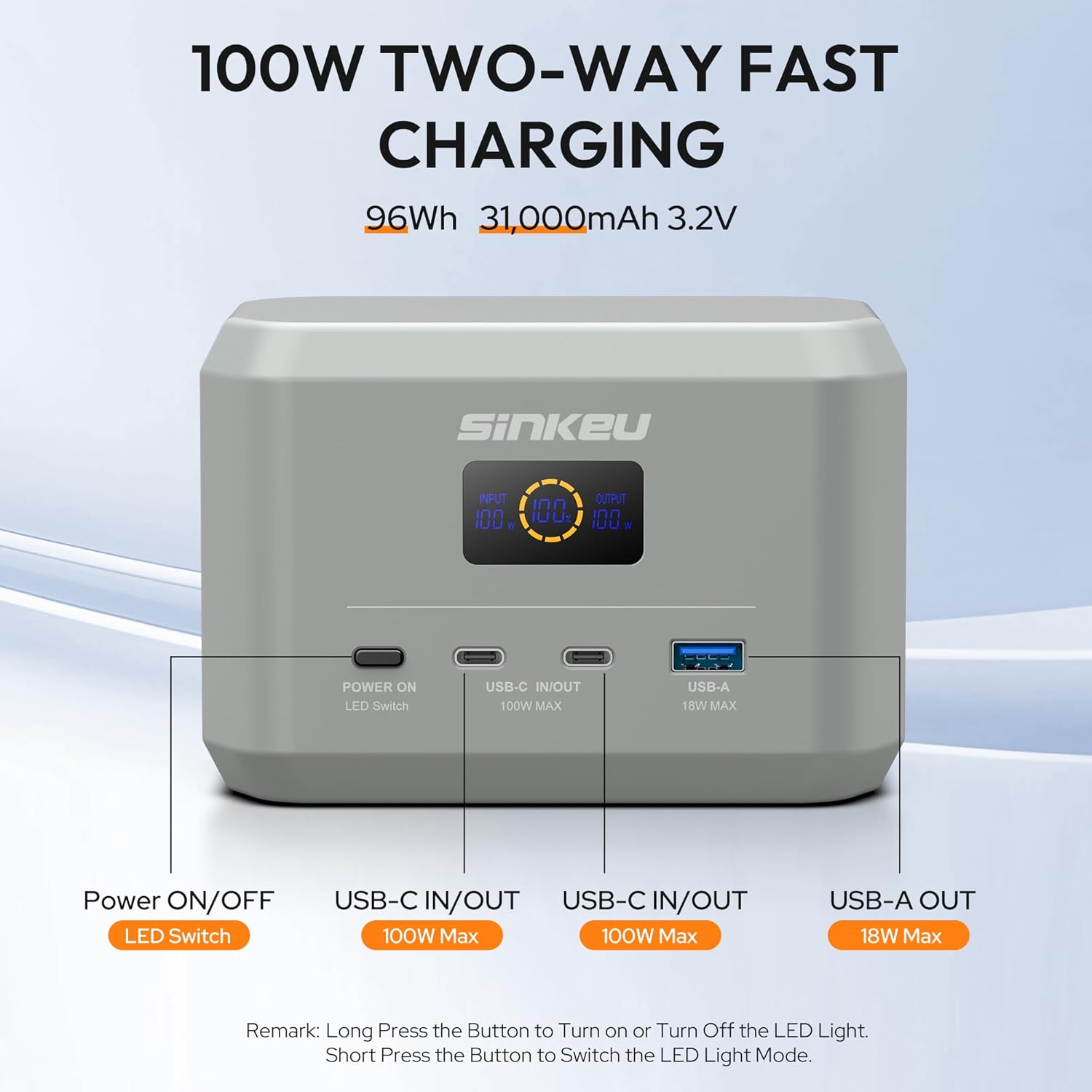 Detalle de SinKeu Portable Power Station (96Wh, LiFePO4) – 100W Mini Solar Generator Power Bank