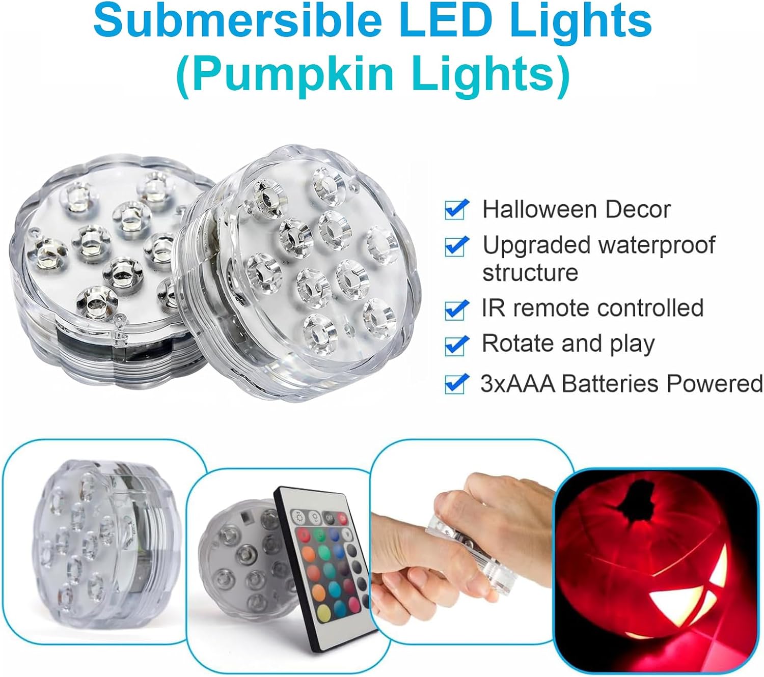 Detalle de POLENTAT SY-HWSLRGB Submersible LED Lights, 16 Colours, 4 Modes, 3-Pack