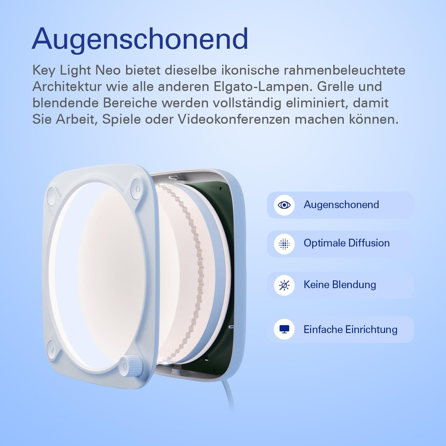 Thumbnail 3 de Elgato Key Light Neo mit Monitorhalterung – professionelle Beleuchtung für Video-Calls, Streaming & Steuerung per USB/WLAN, weiß