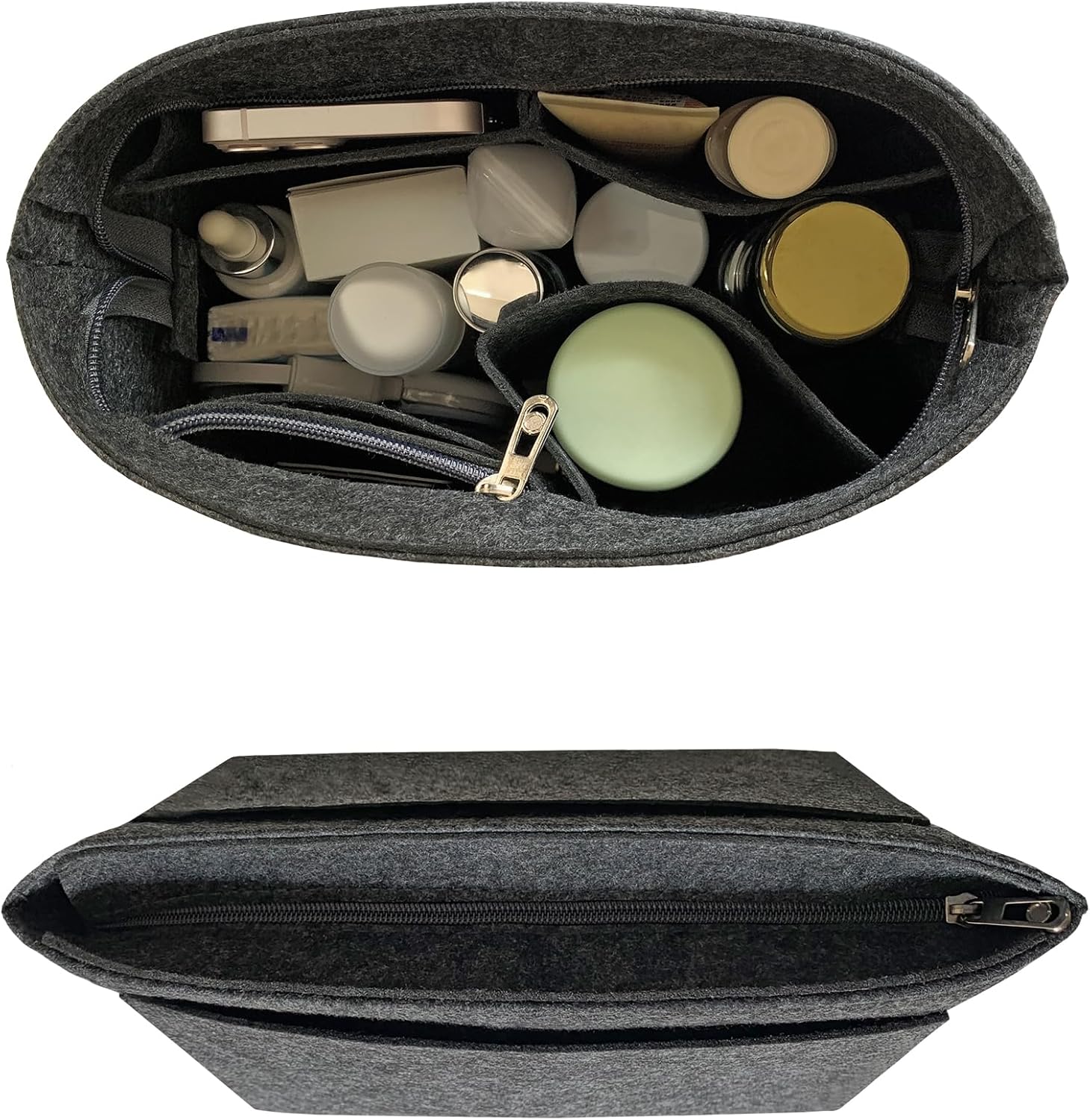 Detalle de DongMaple Filz Taschenorganizer für Frauen – Grau M, 8 Taschen, Anti-Diebstahl-Reißverschluss
