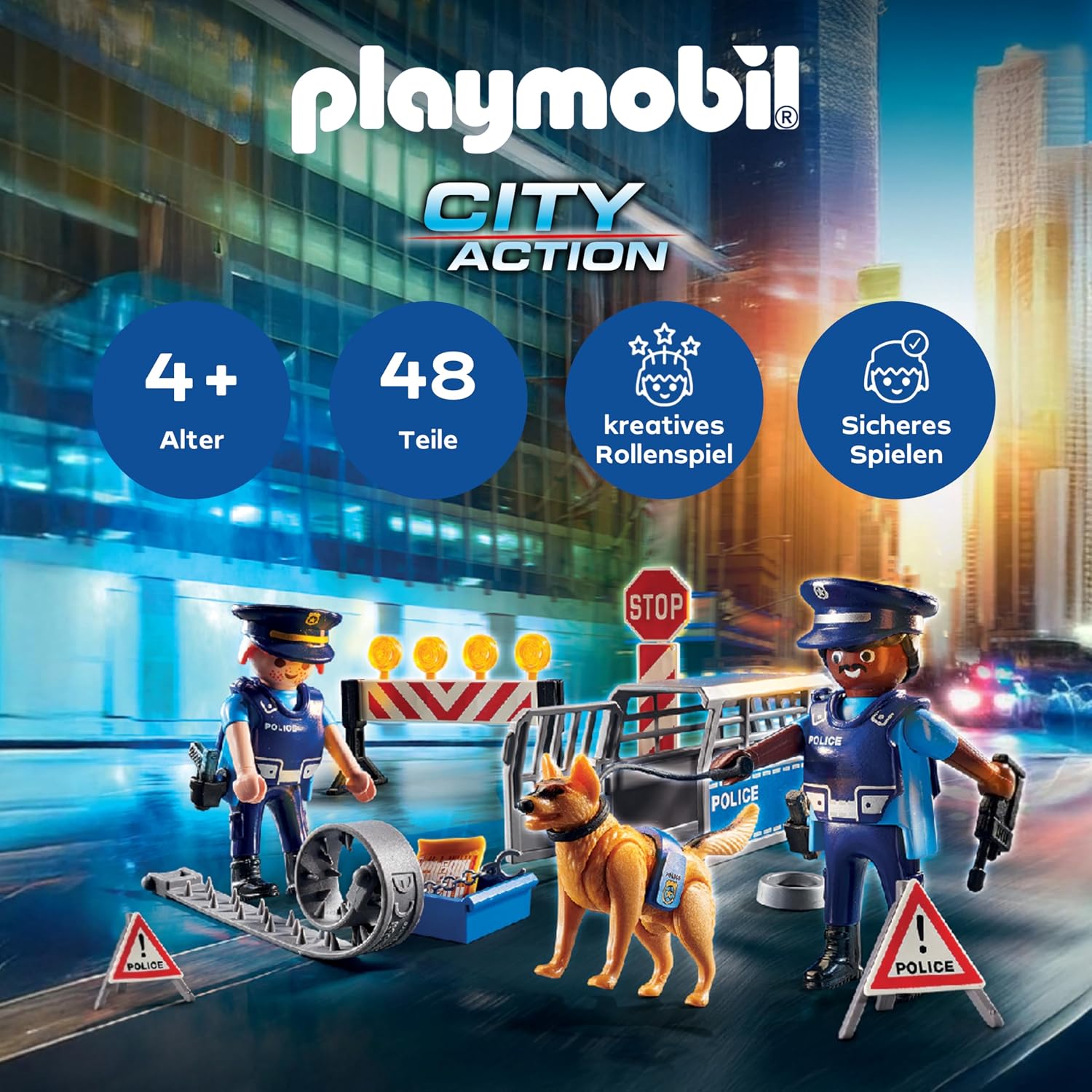 Detalle de PLAYMOBIL City Action Straßensperre mit Hund (6878) – detailreiches Polizeiszene-Set ab 5 Jahren