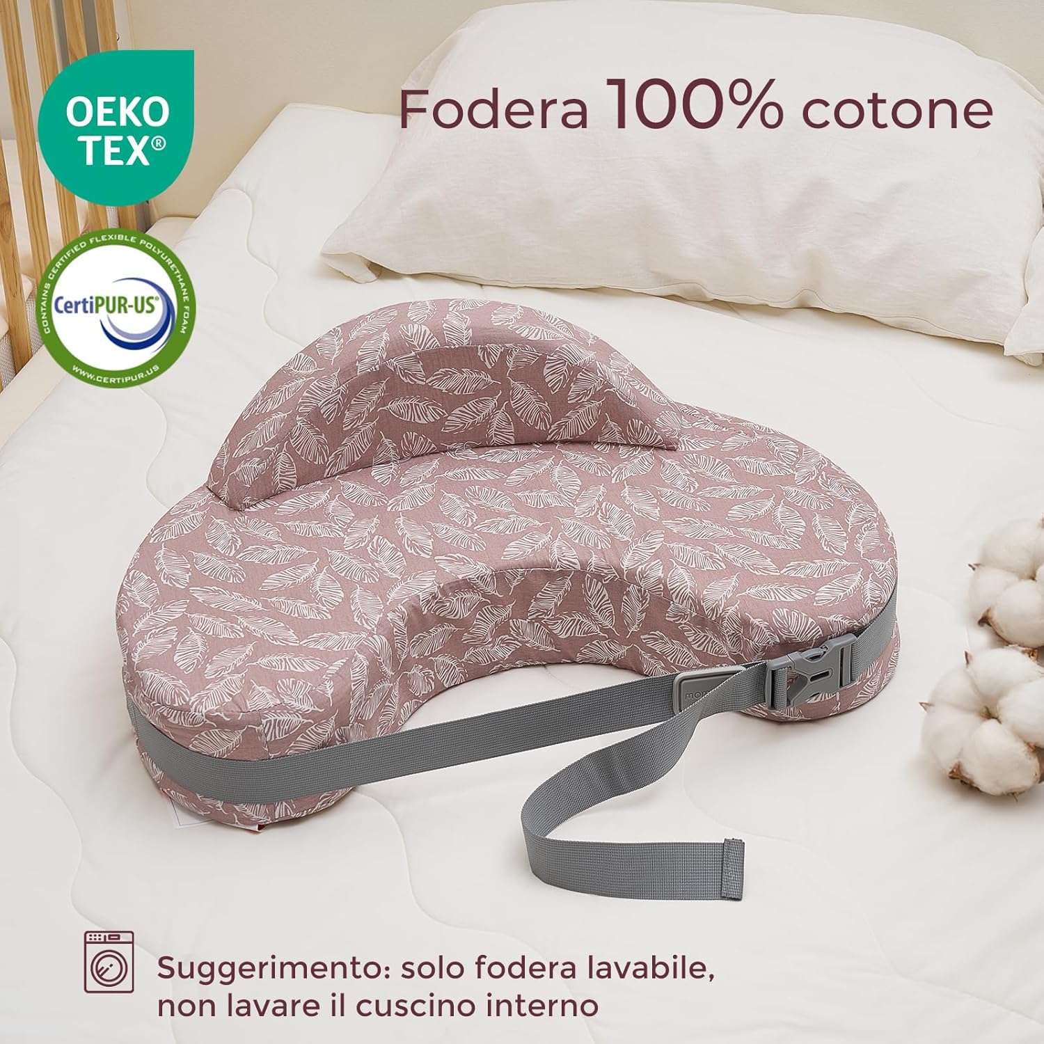 Thumbnail 4 de momcozy Cuscino da Allattamento con Barriera di Sicurezza: Memory Foam Rigido ed Elastico, Supporto Ergonomico Extra Large, Fodera Rimovibile, Colore Foglie Rosa