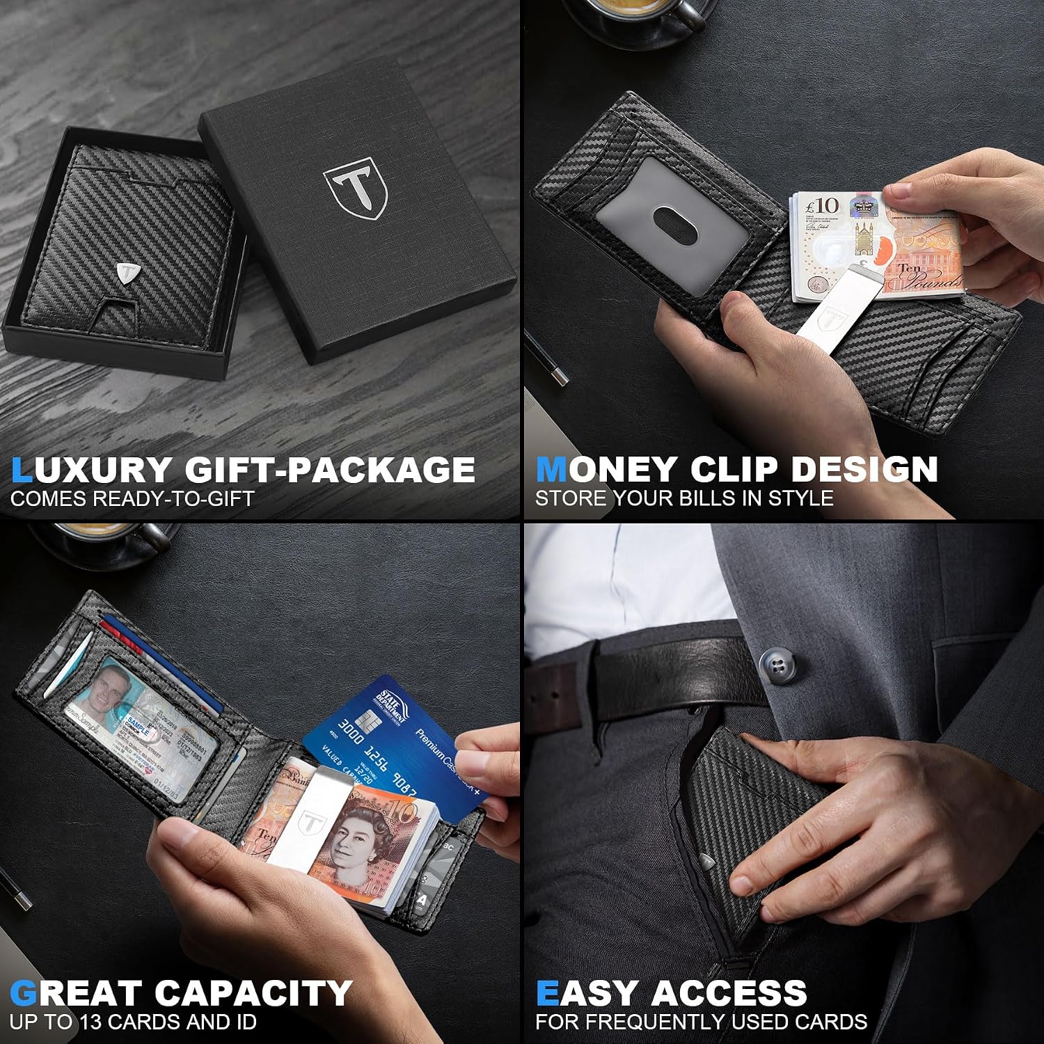 Thumbnail 4 de Tomylv Mens Wallets Slim RFID 13-card