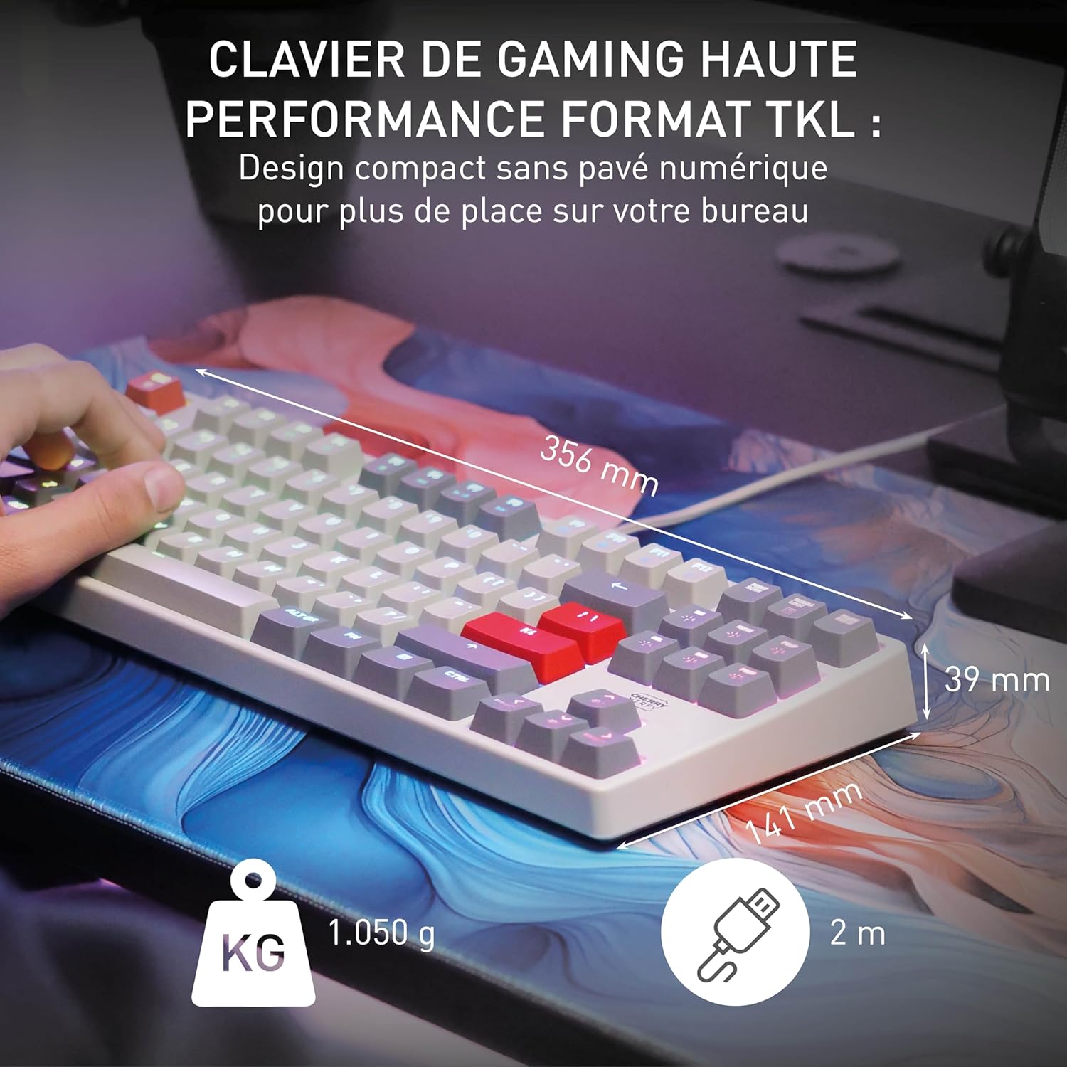 Thumbnail 1 de Cherry XTRFY K4V2 TKL – Clavier de jeu filaire compact AZERTY avec rétroéclairage RGB